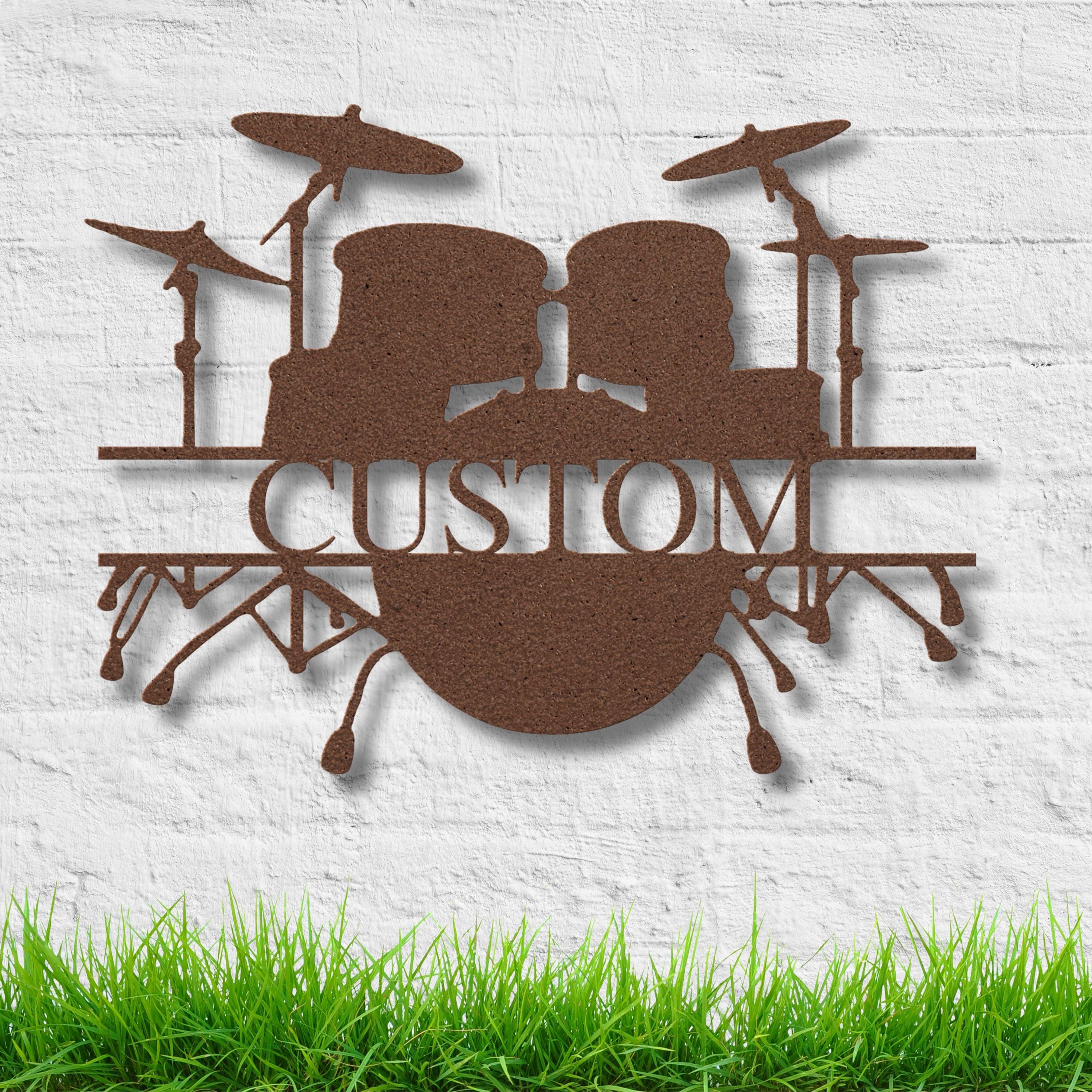 Custom Drum Set Metal Sign | Personalized Drummer Gift | Music Studio Decor | Die-Cut Percussion Wall Art | Split Monogram