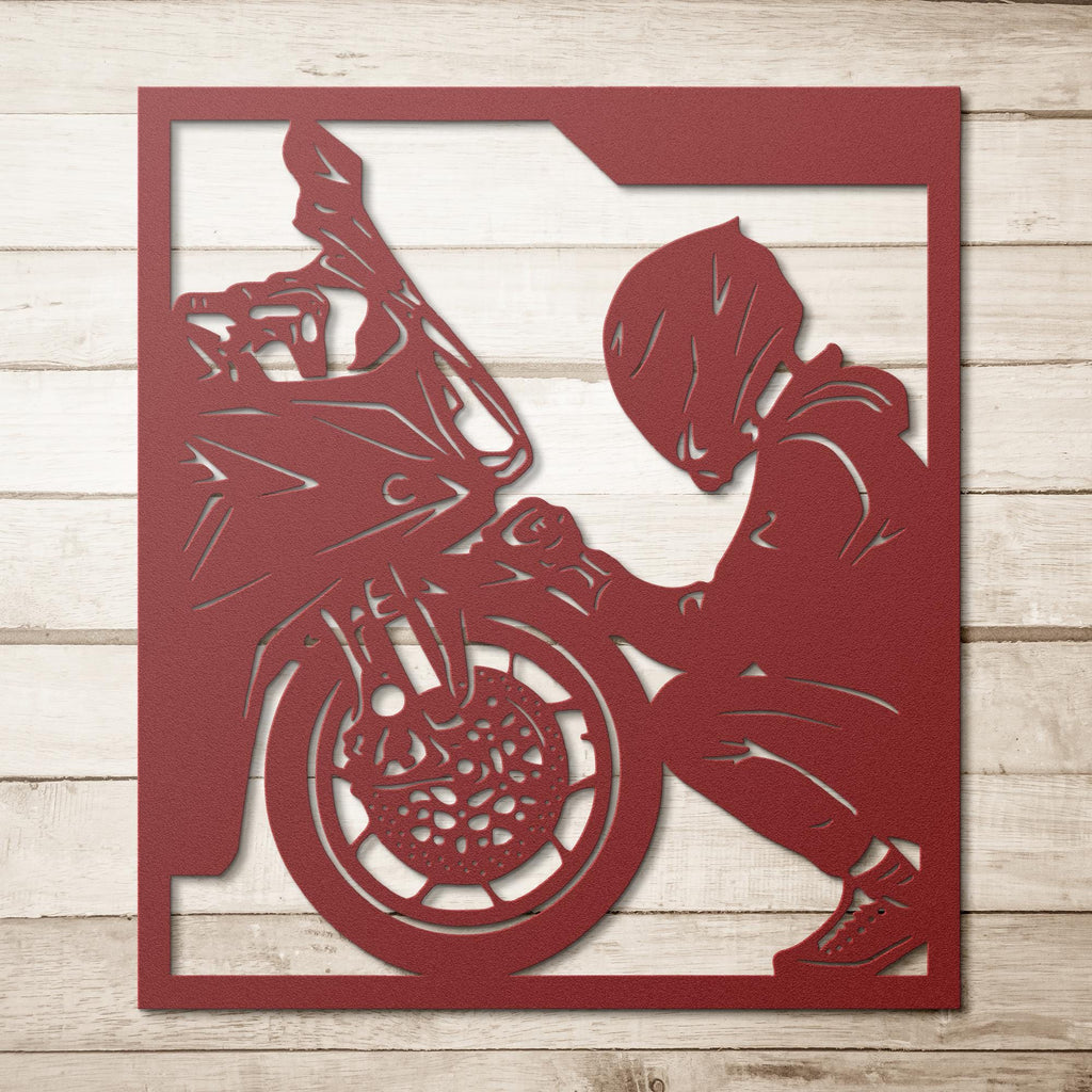 Biker and Motorcycle Metal Wall Art | Garage Decor | Motorbike Rider Gift | Man Cave Sign | Sport Bike Die Cut