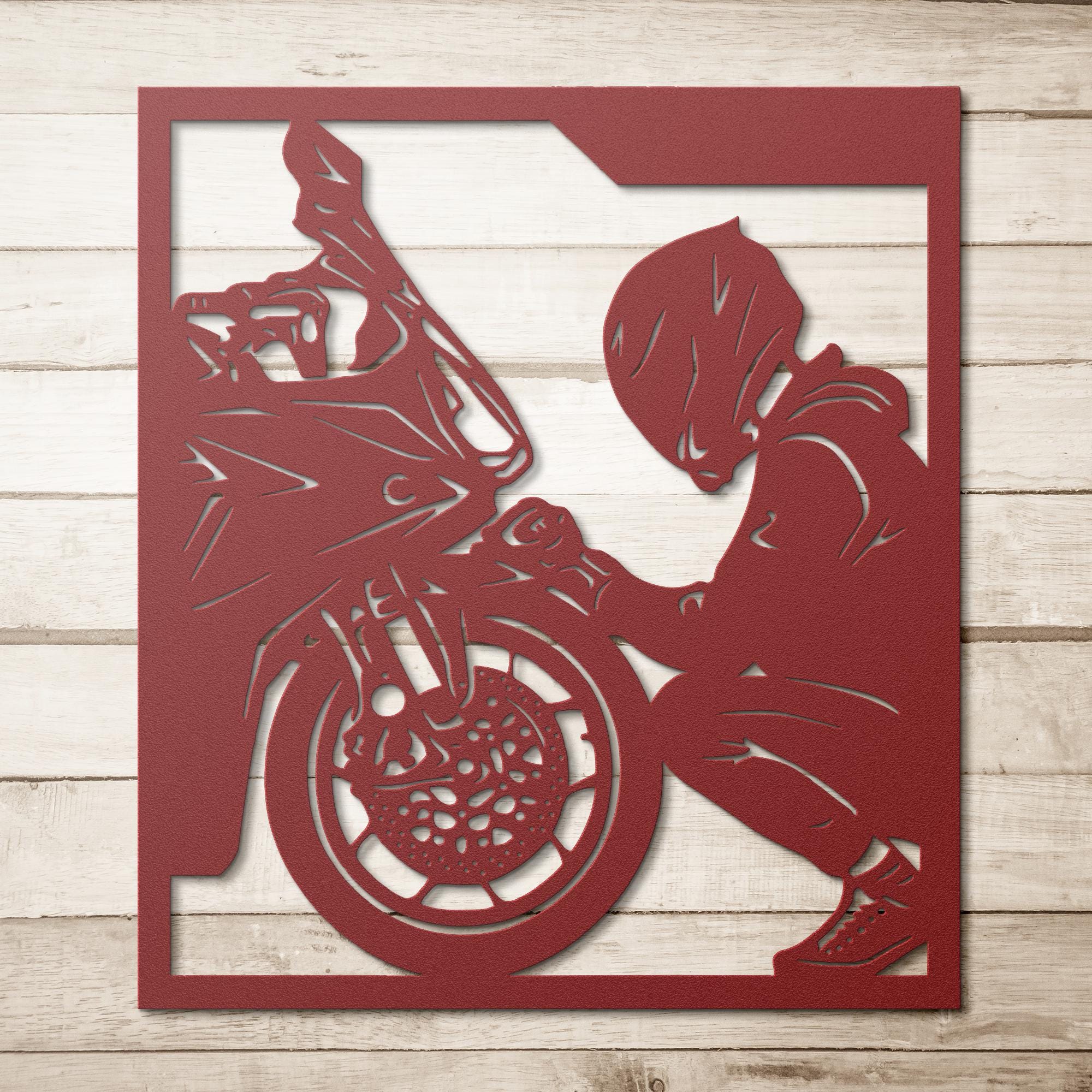 Biker and Motorcycle Metal Wall Art | Garage Decor | Motorbike Rider Gift | Man Cave Sign | Sport Bike Die Cut