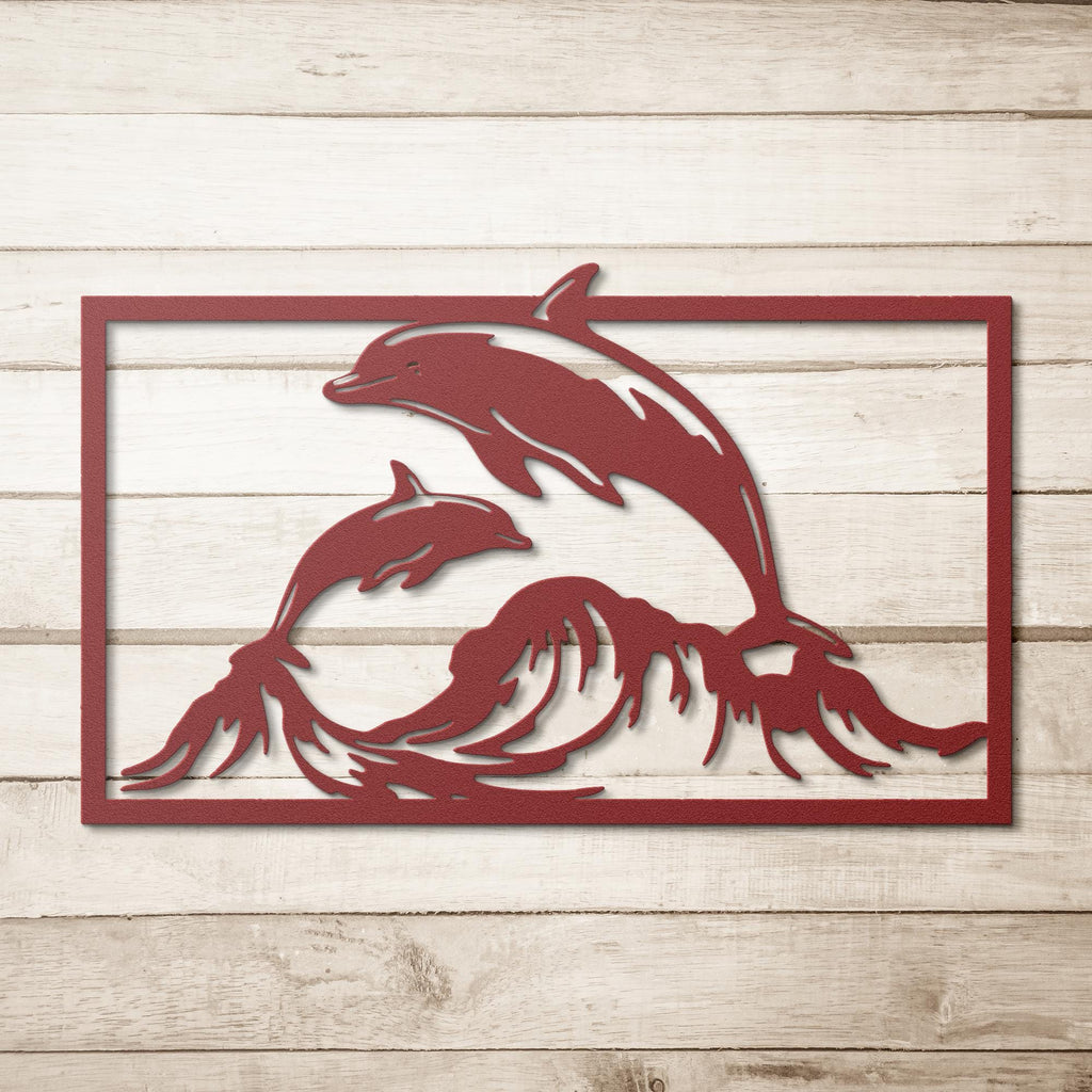 Dolphin Metal Wall Art, Ocean Wave Sign, Nautical Beach Decor, Sea Life Wall Art
