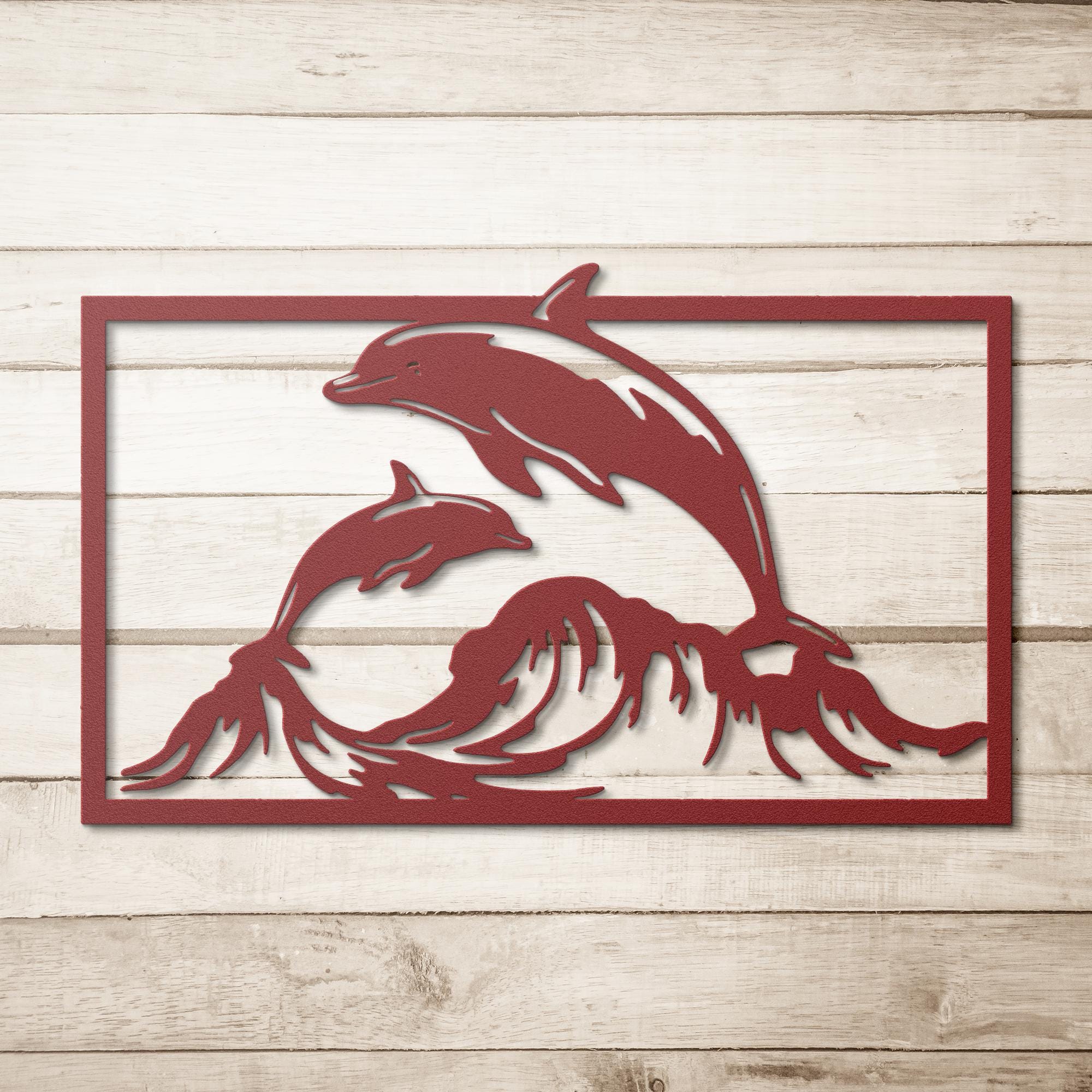 Dolphin Metal Wall Art, Ocean Wave Sign, Nautical Beach Decor, Sea Life Wall Art