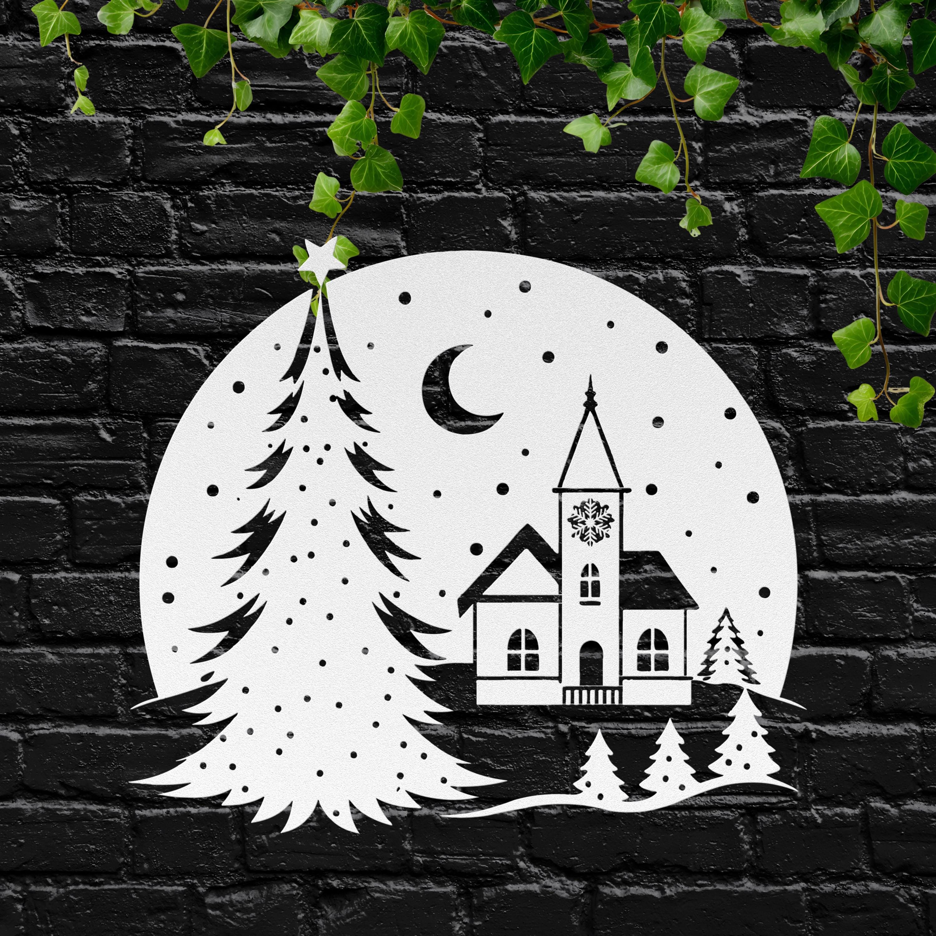 Christmas Snow Globe Metal Art, Winter Village Silhouette Wall Decor