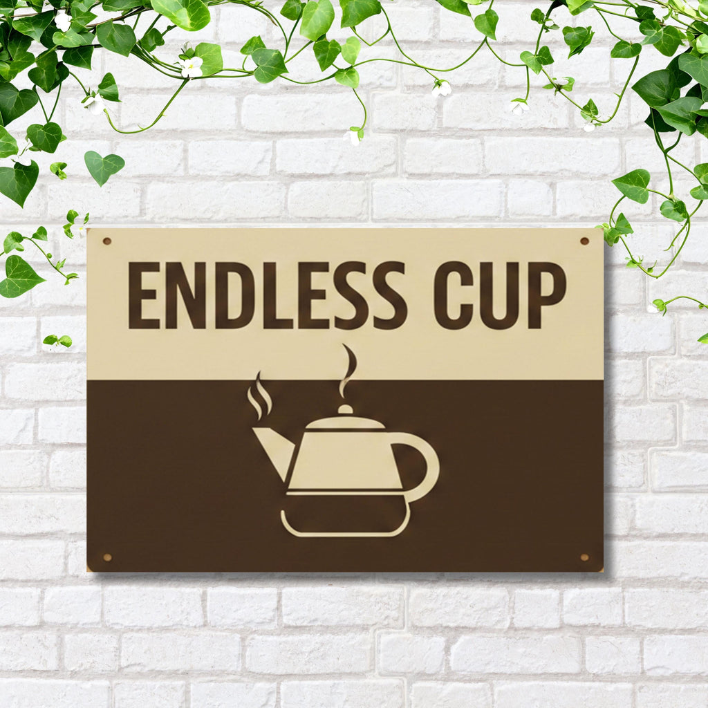 Endless Cup Coffee Metal Sign, Minimalist Kitchen Wall Art, Cafe Decor, Tea Pot Sign