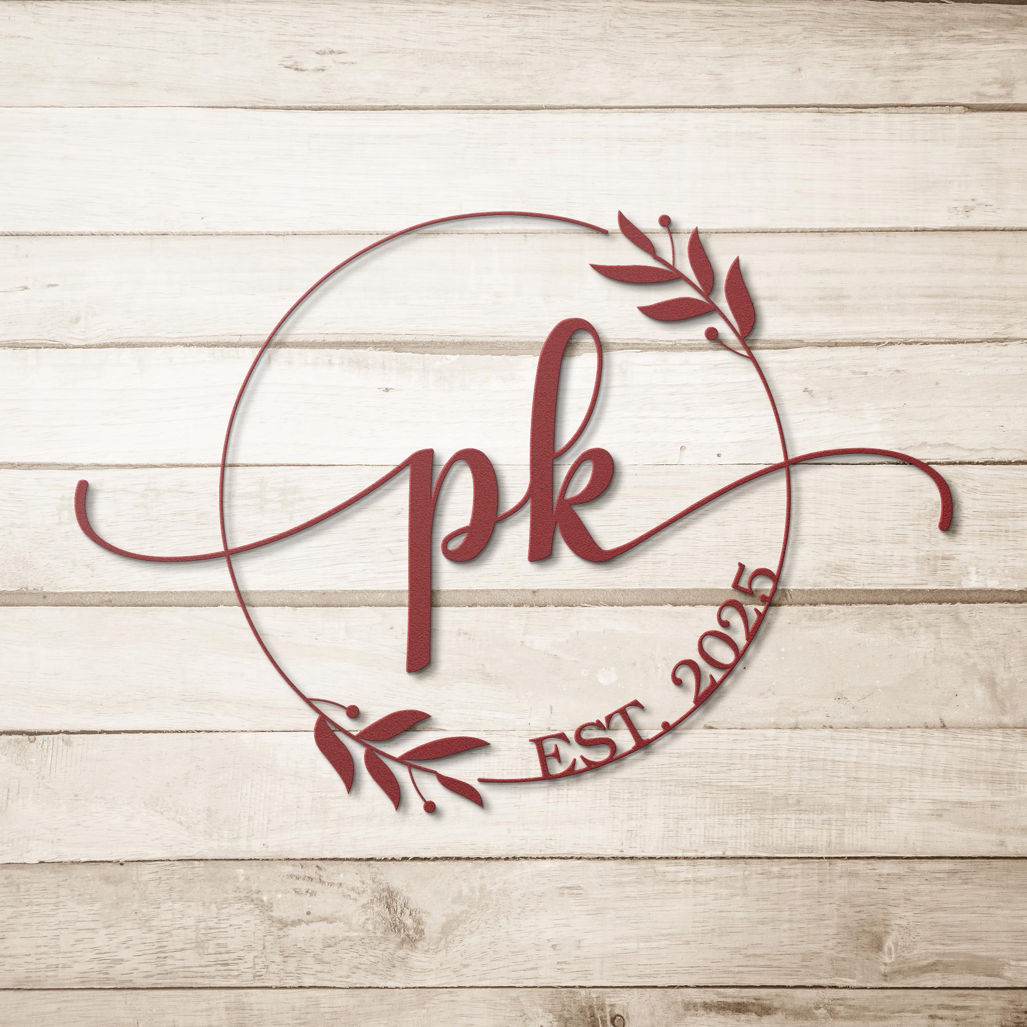 Personalized Metal Sign – Custom Initial Wreath, Monogram Art & Established Date Gift