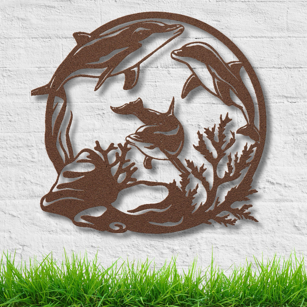 Dolphin Metal Wall Art | Ocean Die Cut Decor | Sea Life Silhouette Sign | Underwater Coral Reef Art | Coastal Beach Gift