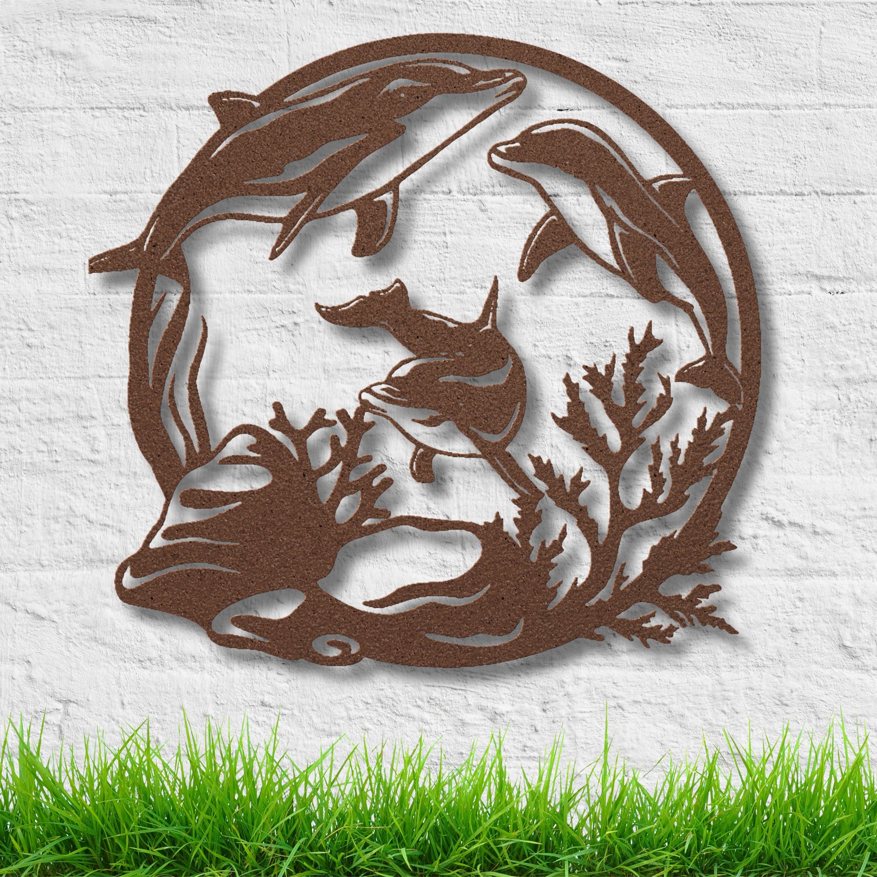Dolphin Metal Wall Art | Ocean Die Cut Decor | Sea Life Silhouette Sign | Underwater Coral Reef Art | Coastal Beach Gift