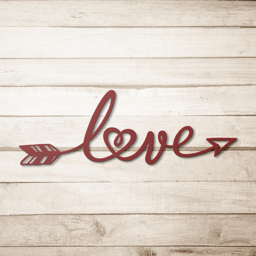Love Arrow Metal Wall Art, Script Heart Sign, Romantic Bedroom Wall Decor
