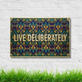Live Deliberately Metal Sign, Ornate Tapestry Wall Art, Gold Motivational Plaque