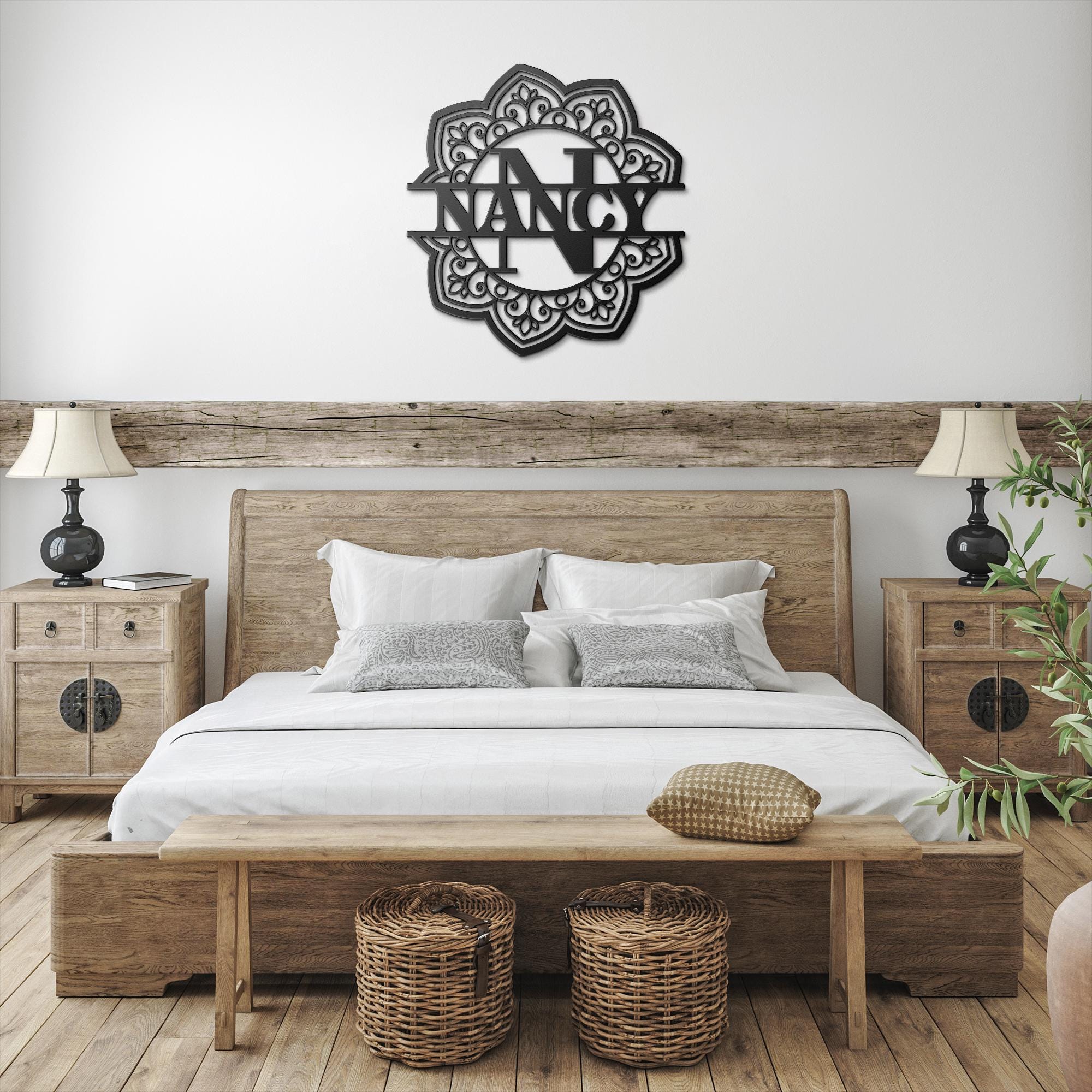 Personalized Mandala Metal Sign, Split Letter Custom Name Art, Bohemian Wall Decor, Yoga Studio Sign, Spiritual Gift for Her