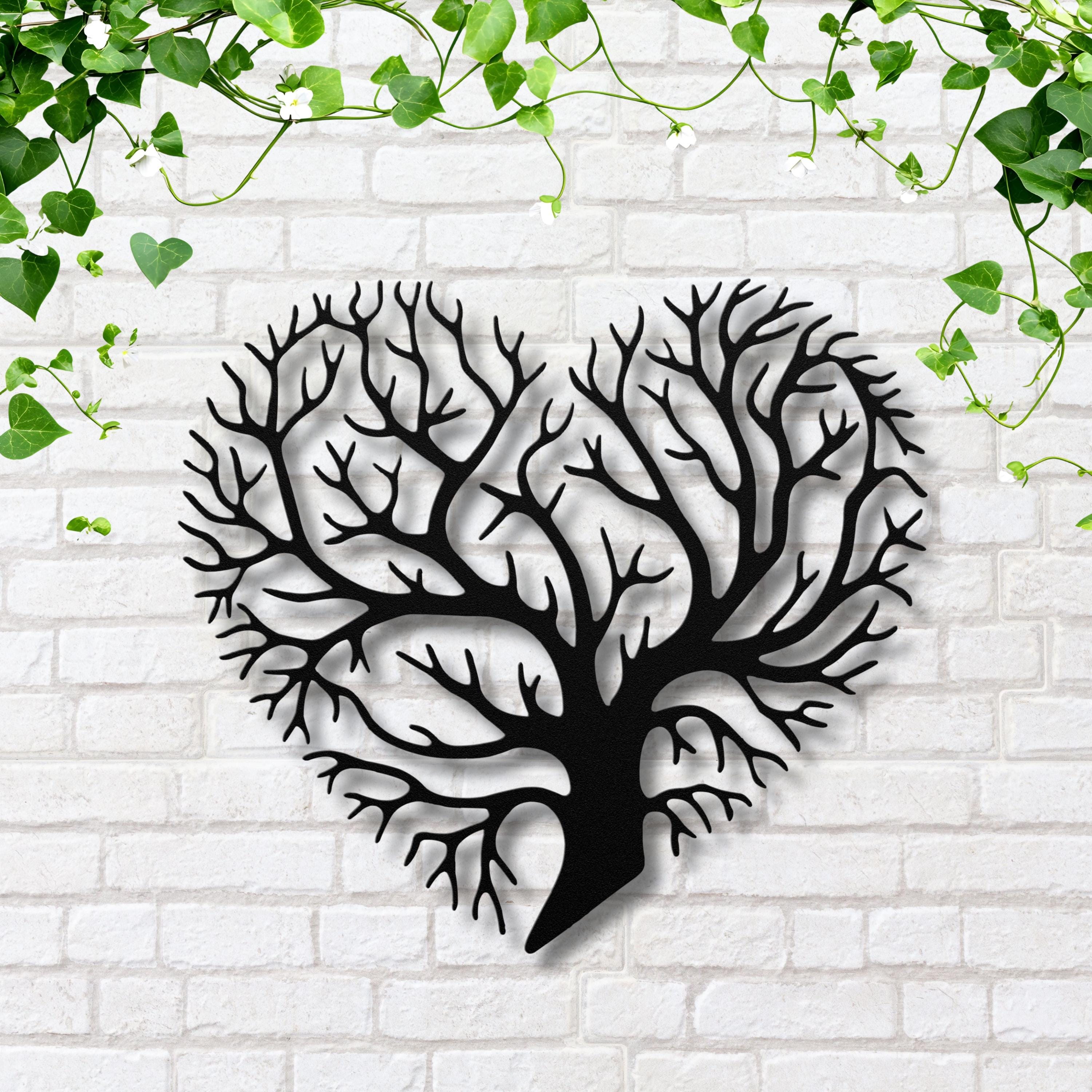 Heart Shaped Tree Metal Wall Art, Tree of Life Die Cut Sign, Bare Branch Nature Decor, Love Symbol Gift