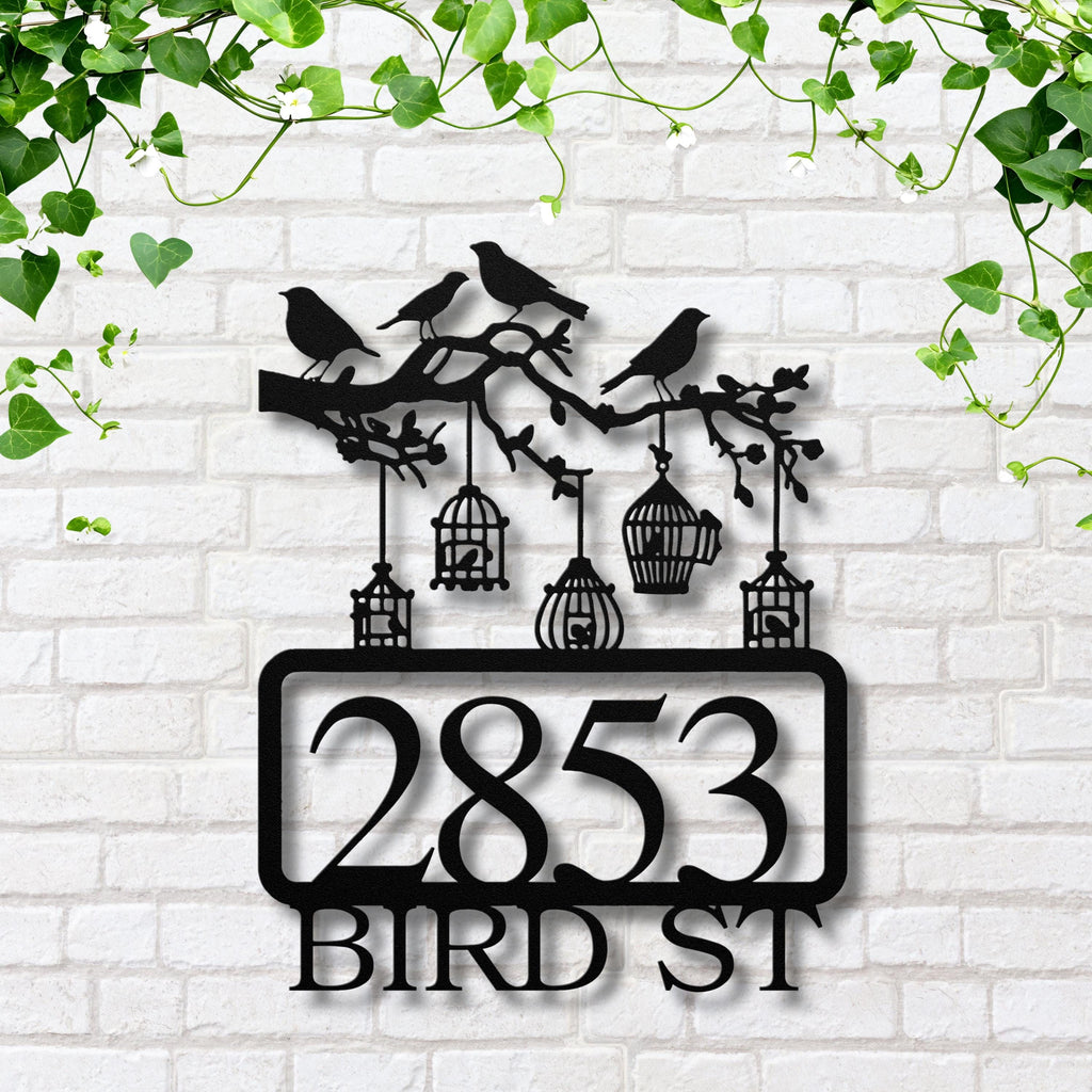 Personalized Bird Address Sign, Custom Metal House Numbers, Bird Cage Wall Art, Unique Home Decor, New Homeowner Gift
