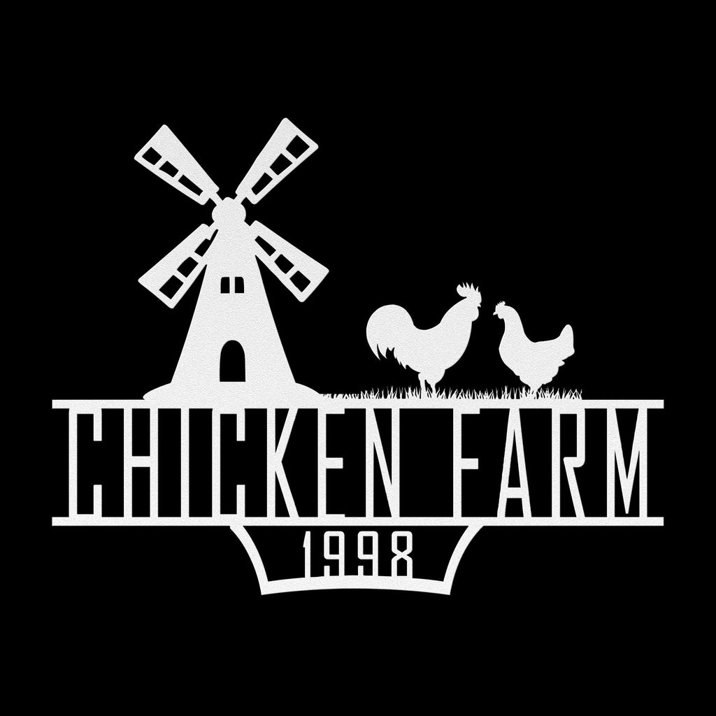 Custom Metal Farm Sign: Chicken & Windmill, Personalized Farmhouse Decor