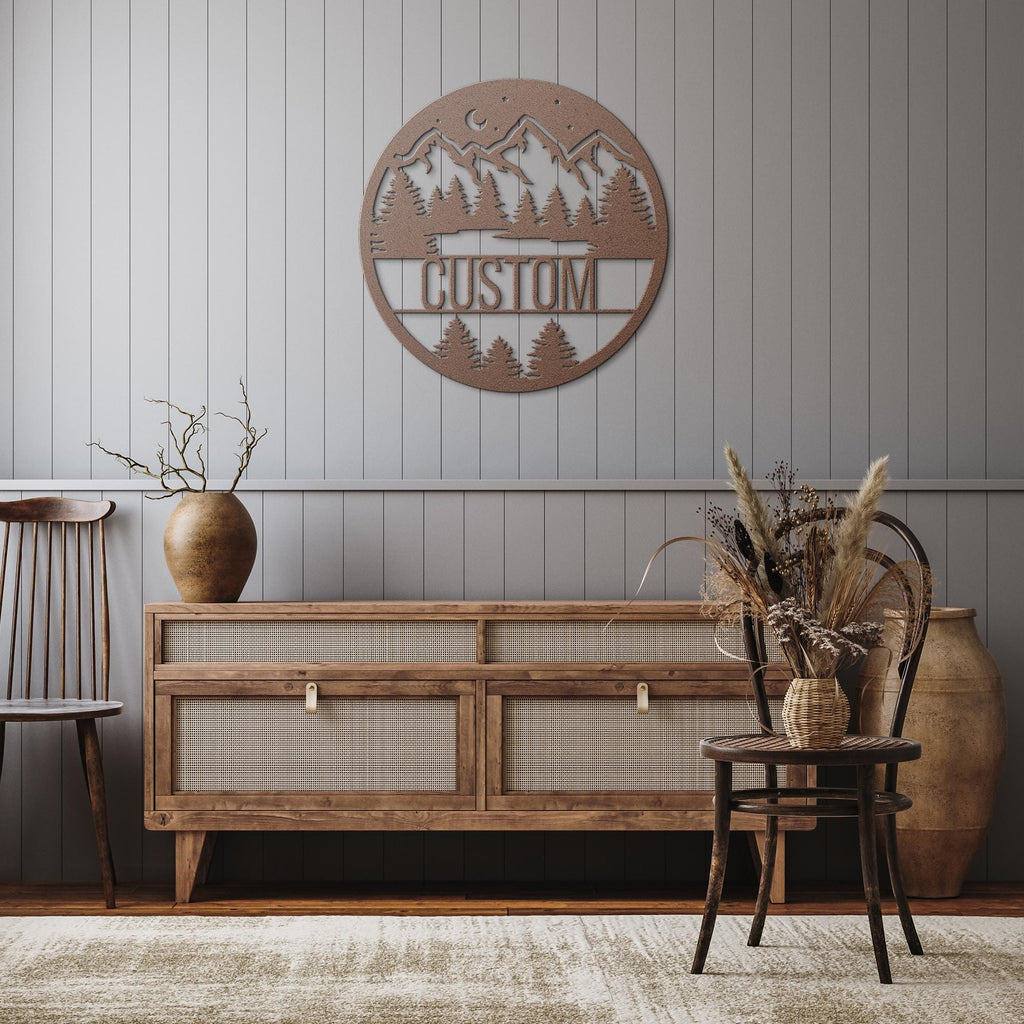 Personalized Mountain Sign - Custom Metal Sign | Forest Cabin Name Plaque