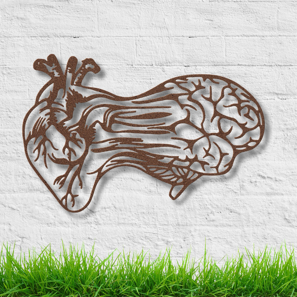 Heart Brain Metal Sign – Unique Anatomical Wall Art | Die Cut Medical Decor