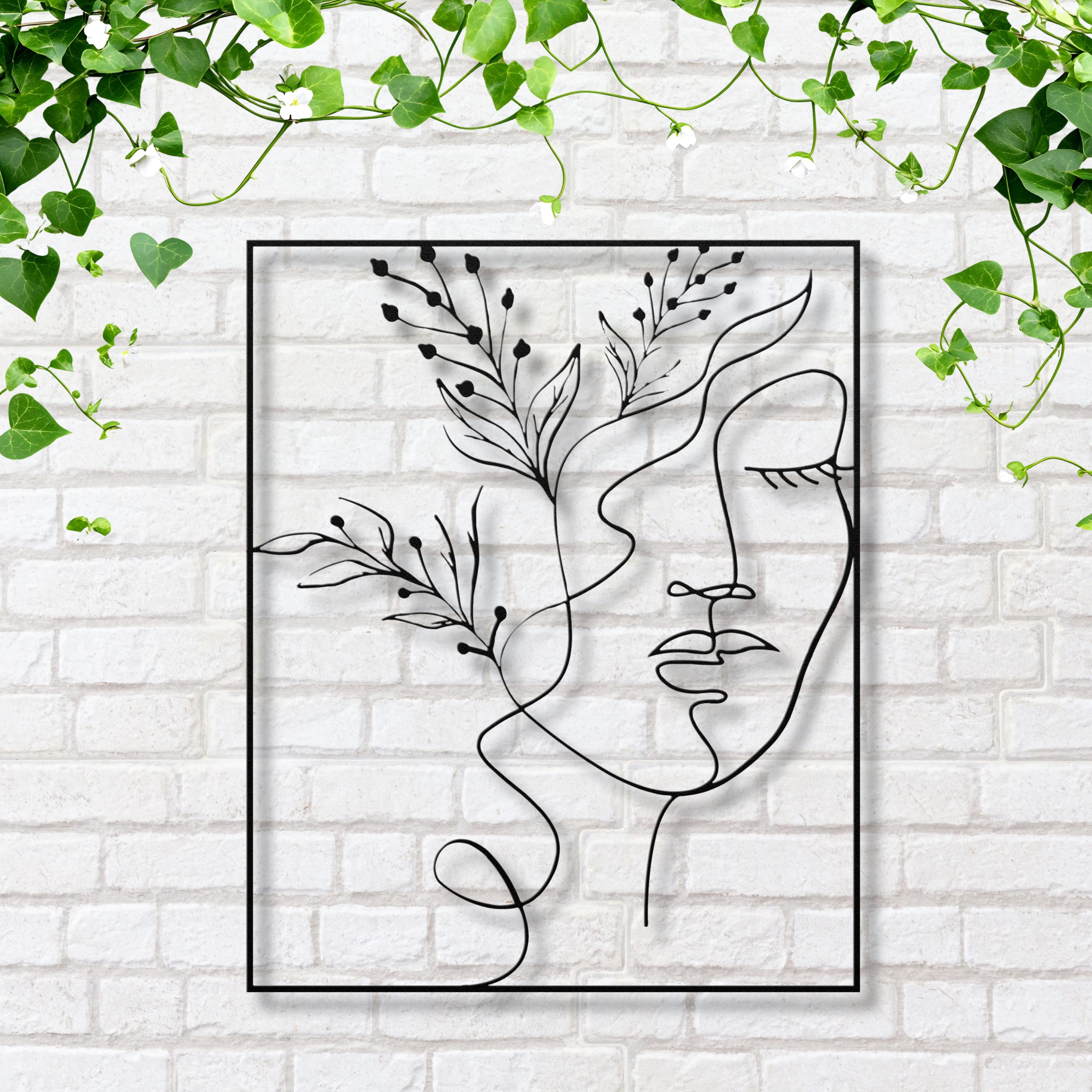 Minimalist Face Line Art - Abstract Metal Sign | Botanical Wall Art, Feminine Home Decor