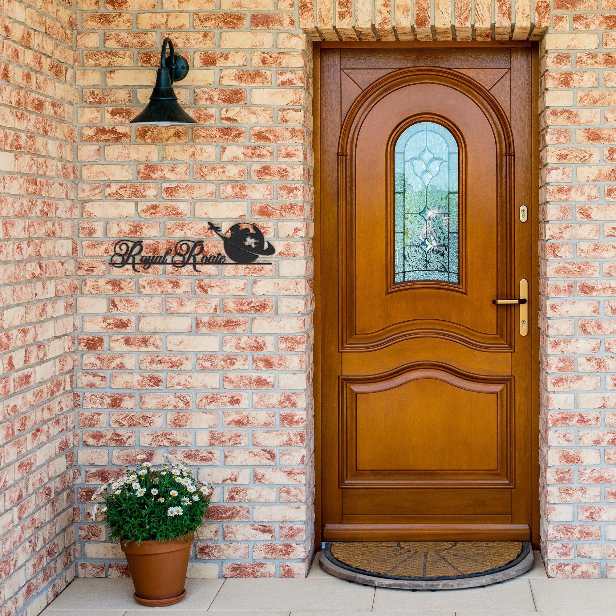 Custom Metal Business Logo Sign: Earth & Airplane Design