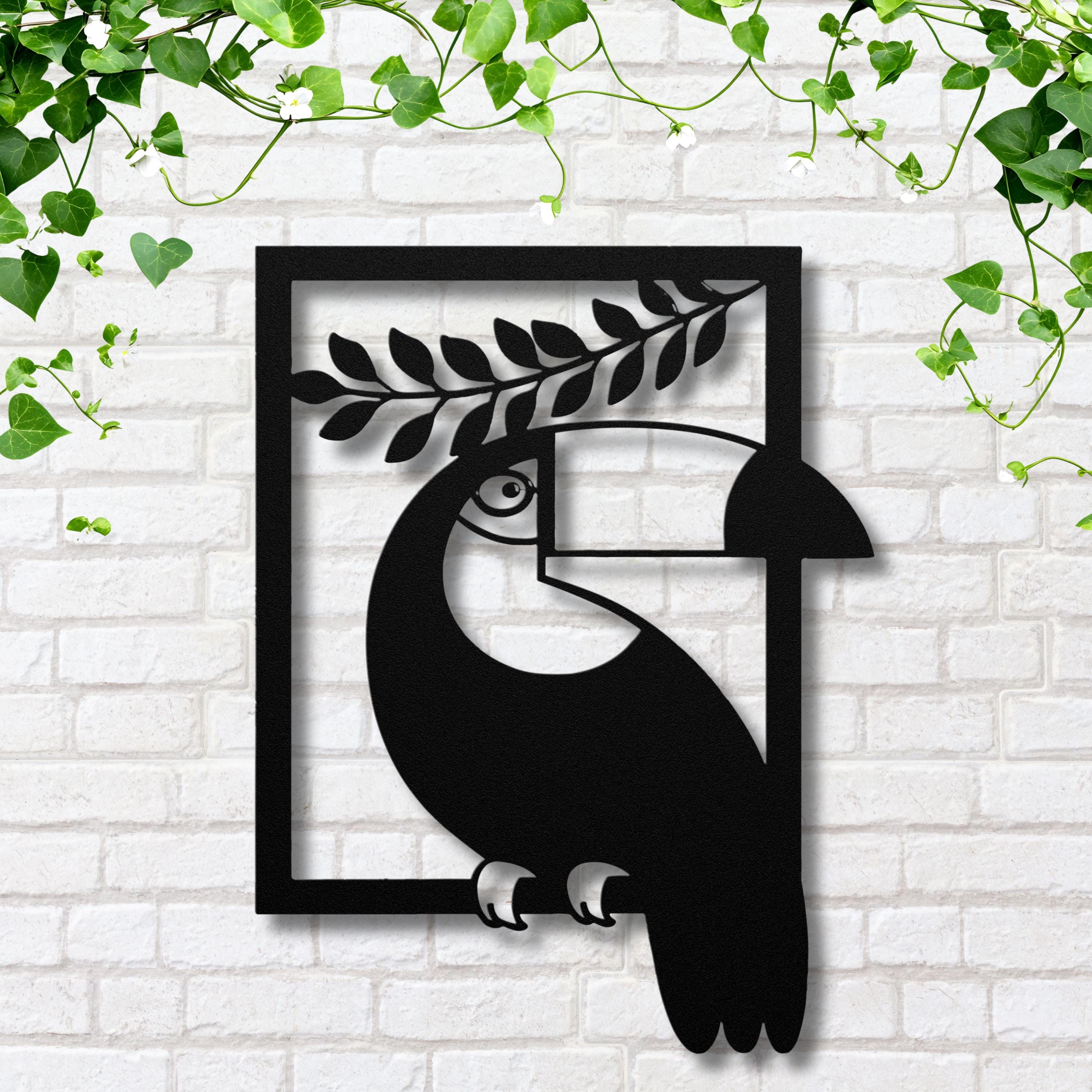 Geometric Toucan Metal Wall Art | Tropical Bird Die-Cut Sign | Modern Jungle Aesthetic Decor