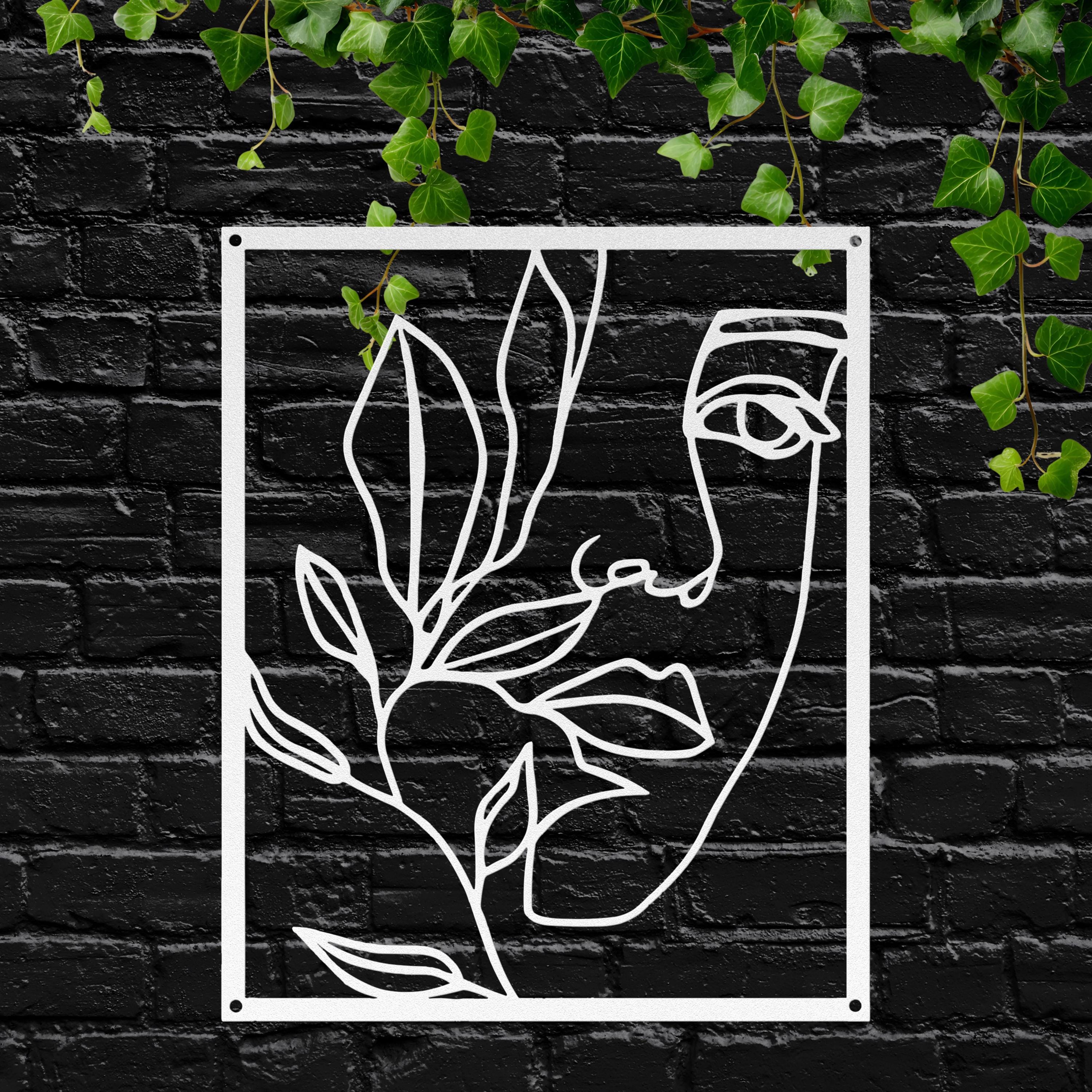 Minimalist Face Metal Wall Art | Abstract One Line Art with Leaves | Modern Aesthetic Home Decor