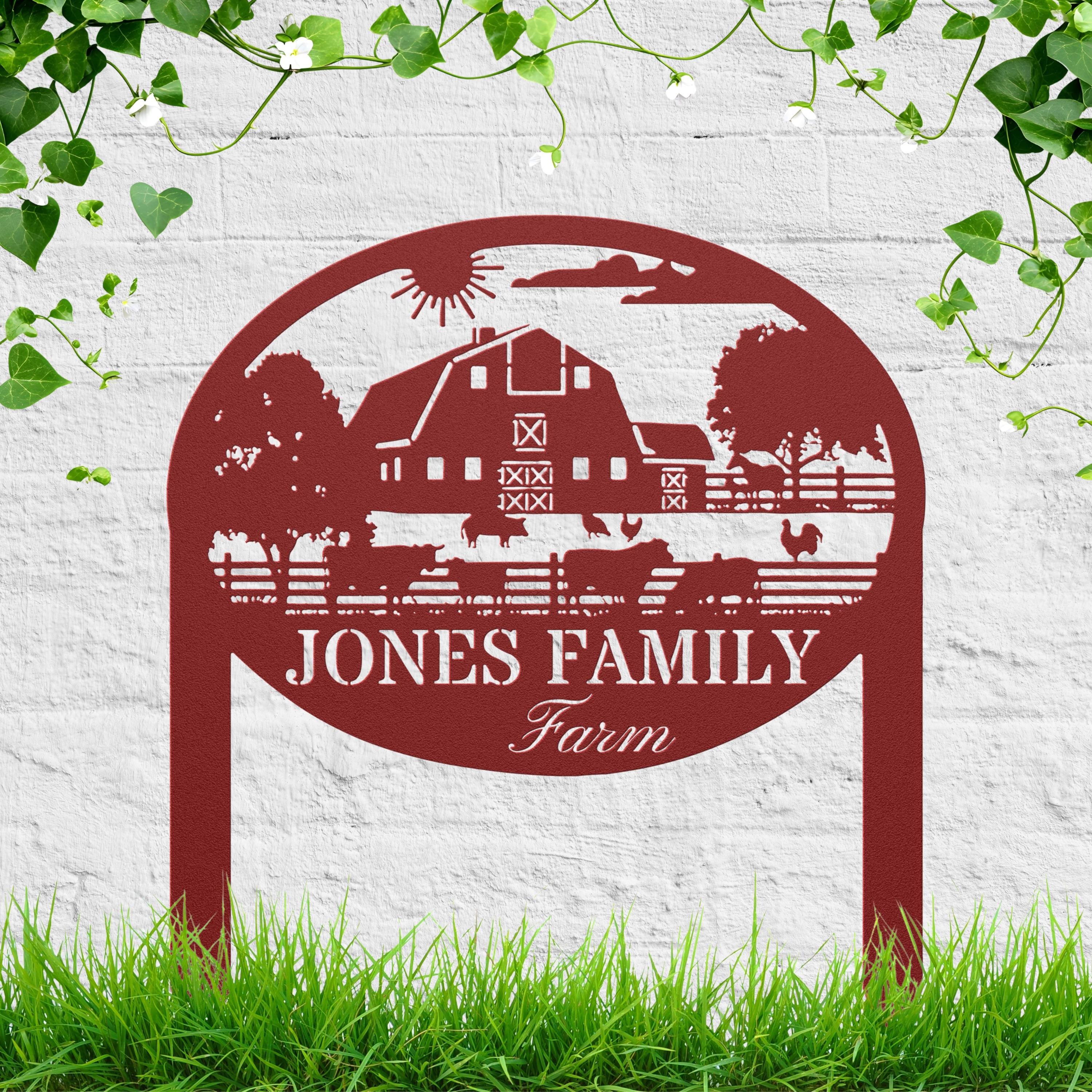 Custom Family Farm Sign, Personalized Die-Cut Metal Barn & Livestock Silhouette, Farmhouse Rural Yard Stake, Ranch Decor