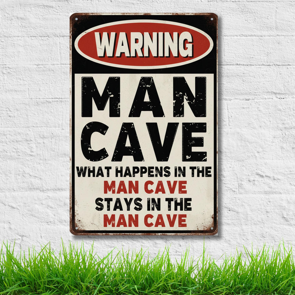 Funny Man Cave Sign, Warning Man Cave Decor, Retro Metal Sign, Garage Wall Art