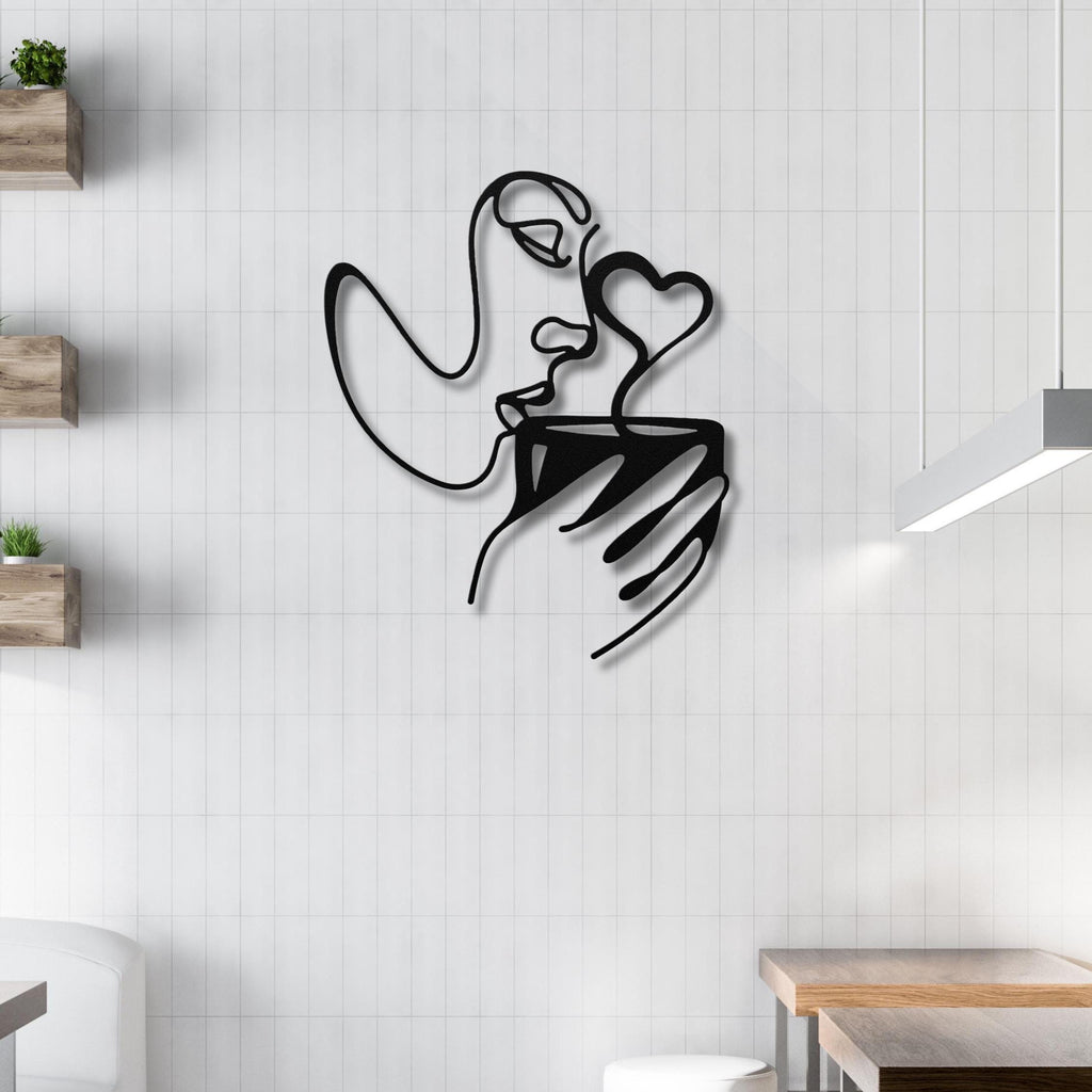 Coffee Metal Wall Art, Minimalist Woman Line Art, Kitchen Decor