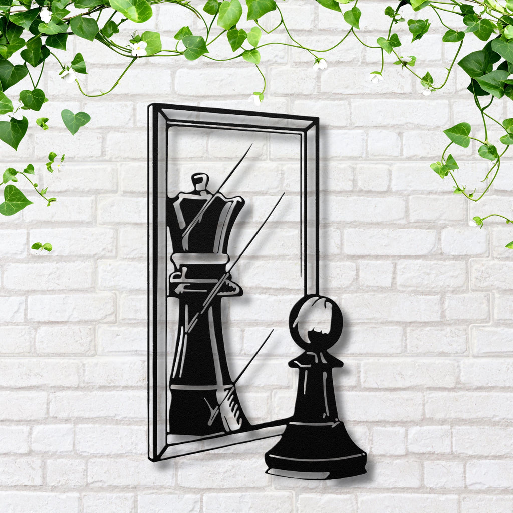 Motivational Chess Wall Art – Pawn Mirror Reflection Metal Chess Decor