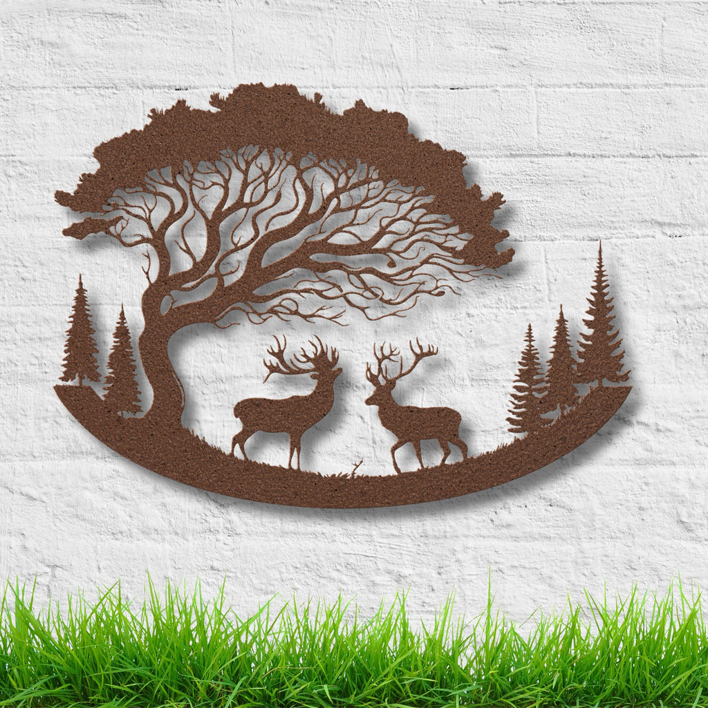 Wildlife Deer Metal Wall Art, Nature Landscape Sign, Forest Buck and Doe Decor