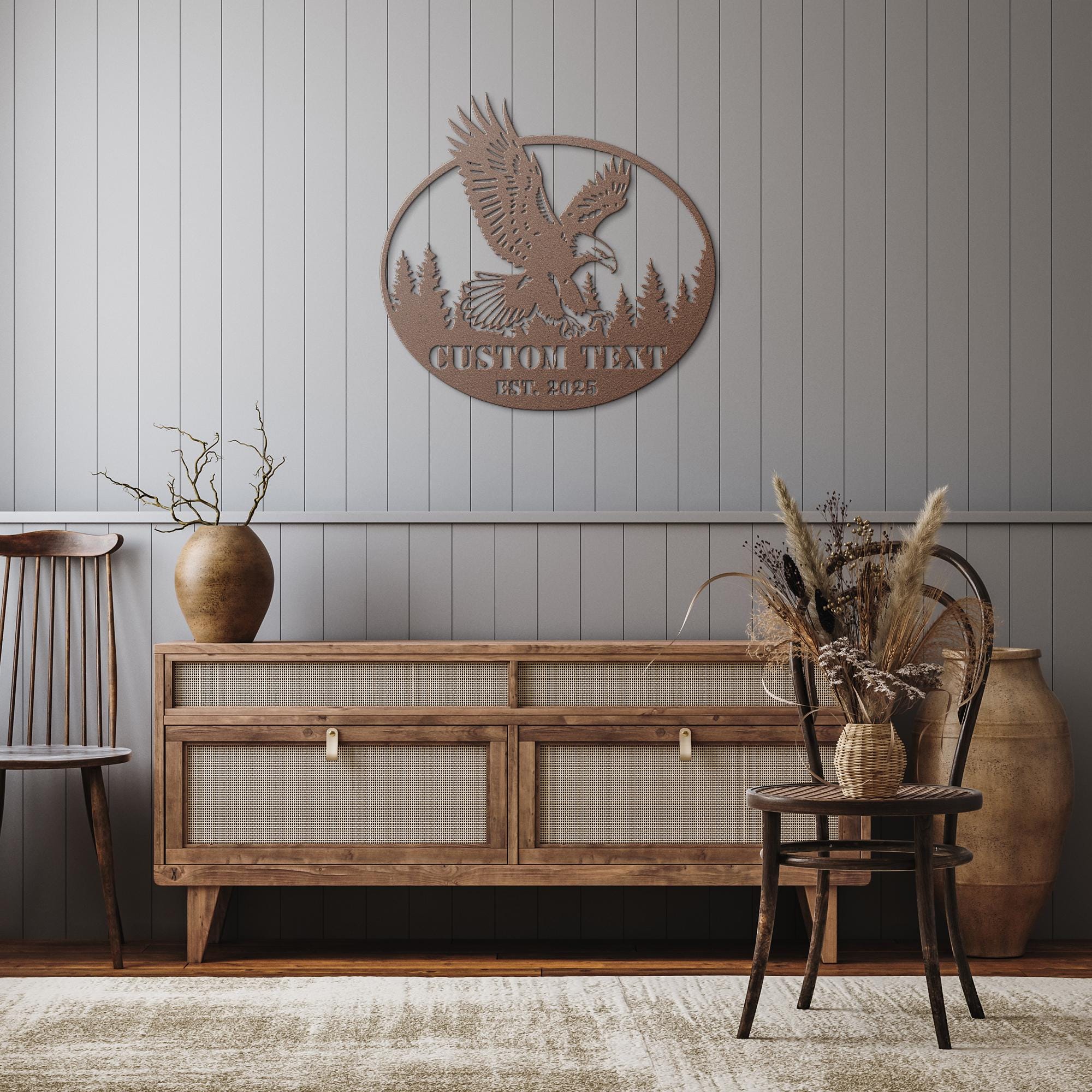 Personalized Bald Eagle Metal Sign | Custom Text Die-Cut Forest Lodge Decor | Patriotic Wildlife Nature Gift