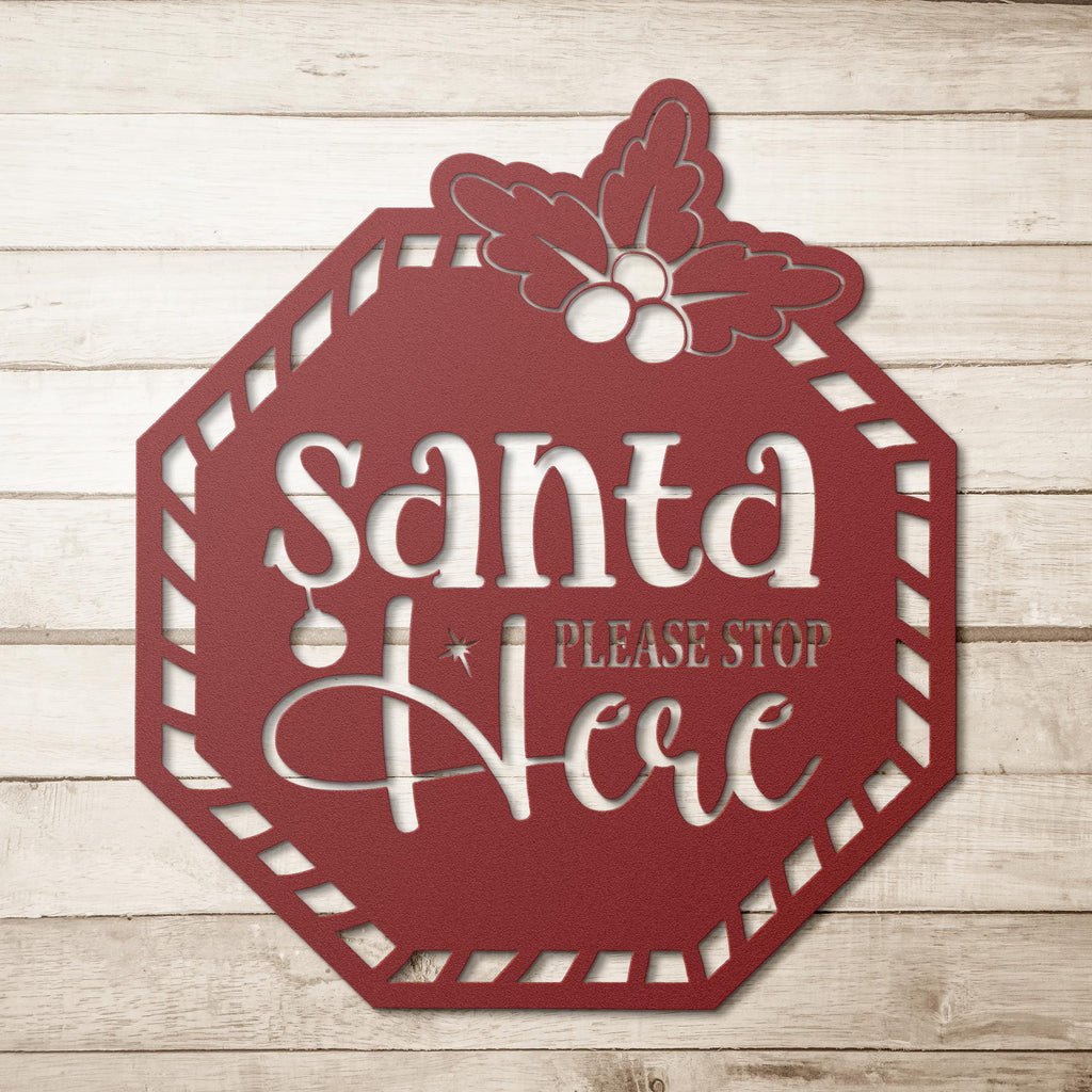 Santa Stop Sign - Custom Christmas Door Decor | Festive Metal Welcome Plaque