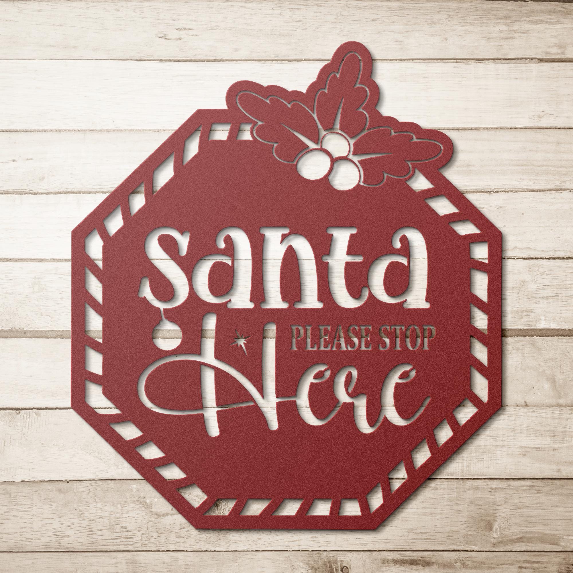 Santa Stop Sign - Custom Christmas Door Decor | Festive Metal Welcome Plaque