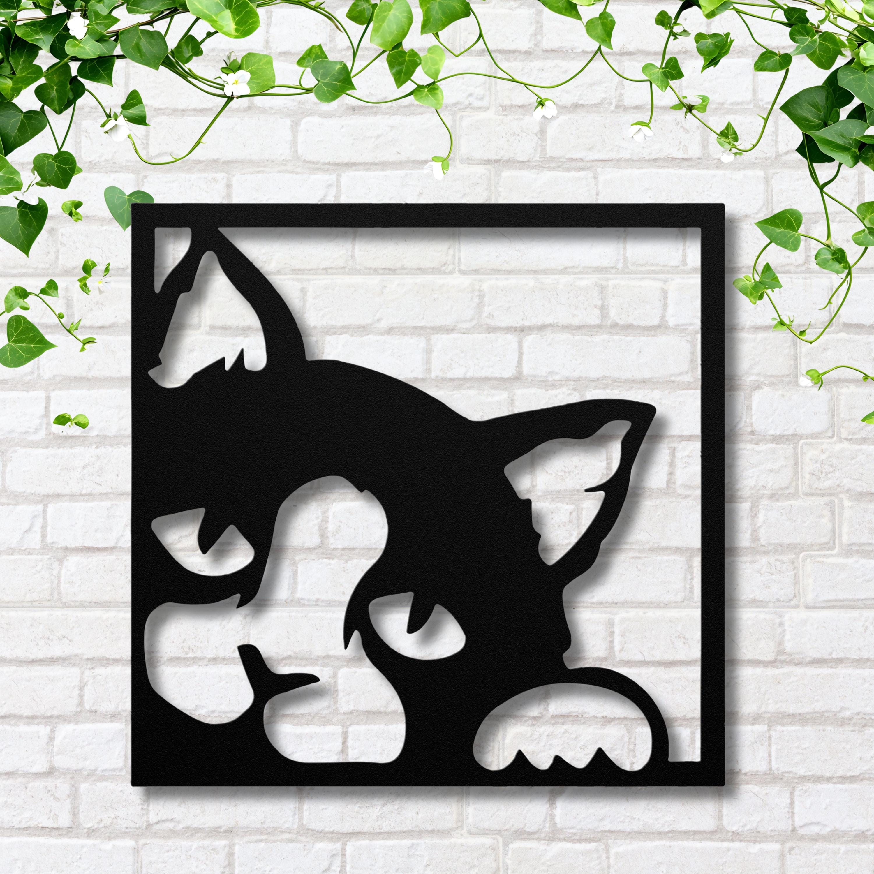 Peeking Cat Wall Art | Modern Animal Artwork - Black Cat Metal Sign Gift