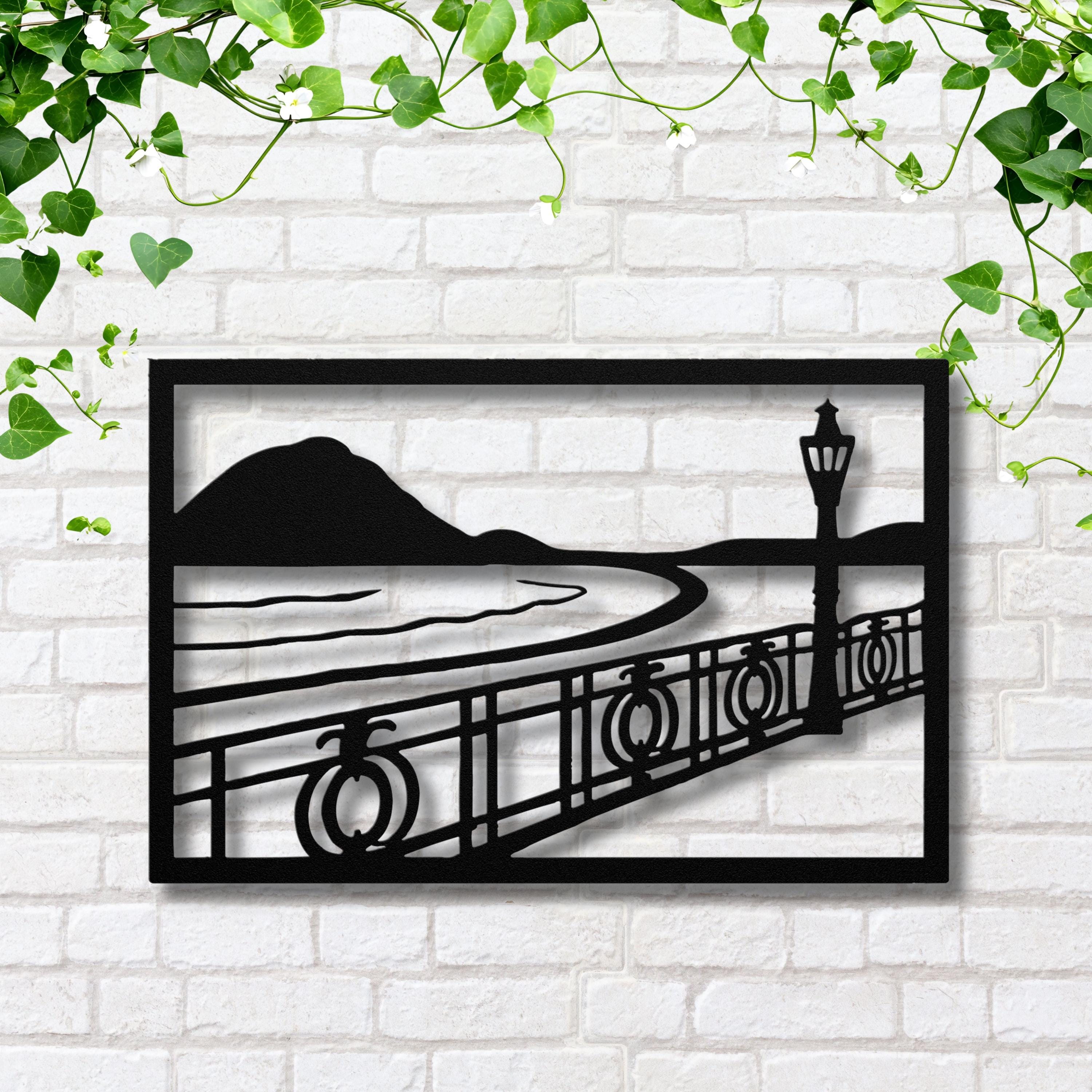 Seaside Boardwalk Metal Wall Art | Ocean View Decor | Outdoor Railing & Lamp Post Die-Cut Sign | Custom Nautical Gift