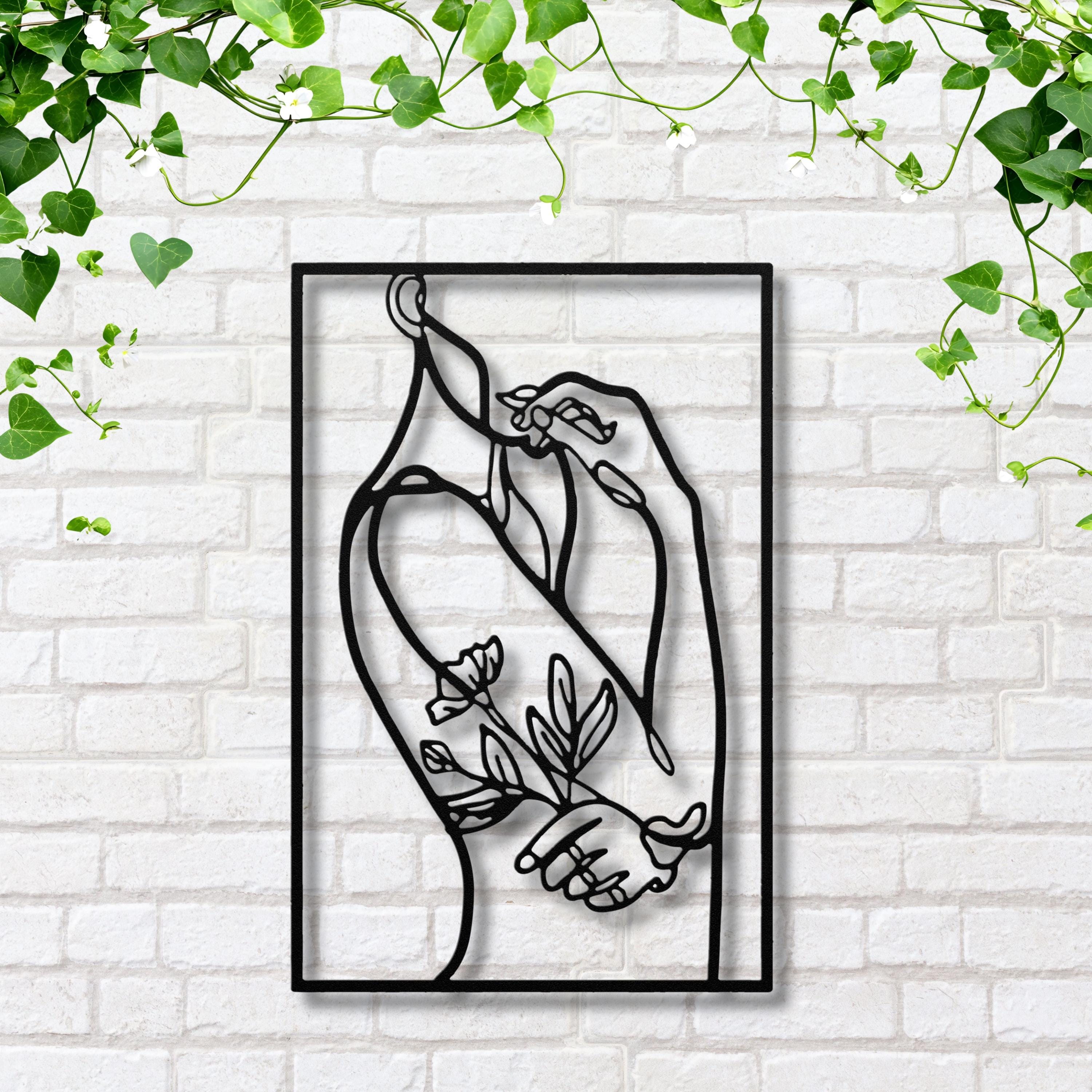 Minimalist Woman Flower Metal Wall Art, Female Figure Line Decor, Modern Bedroom Sign