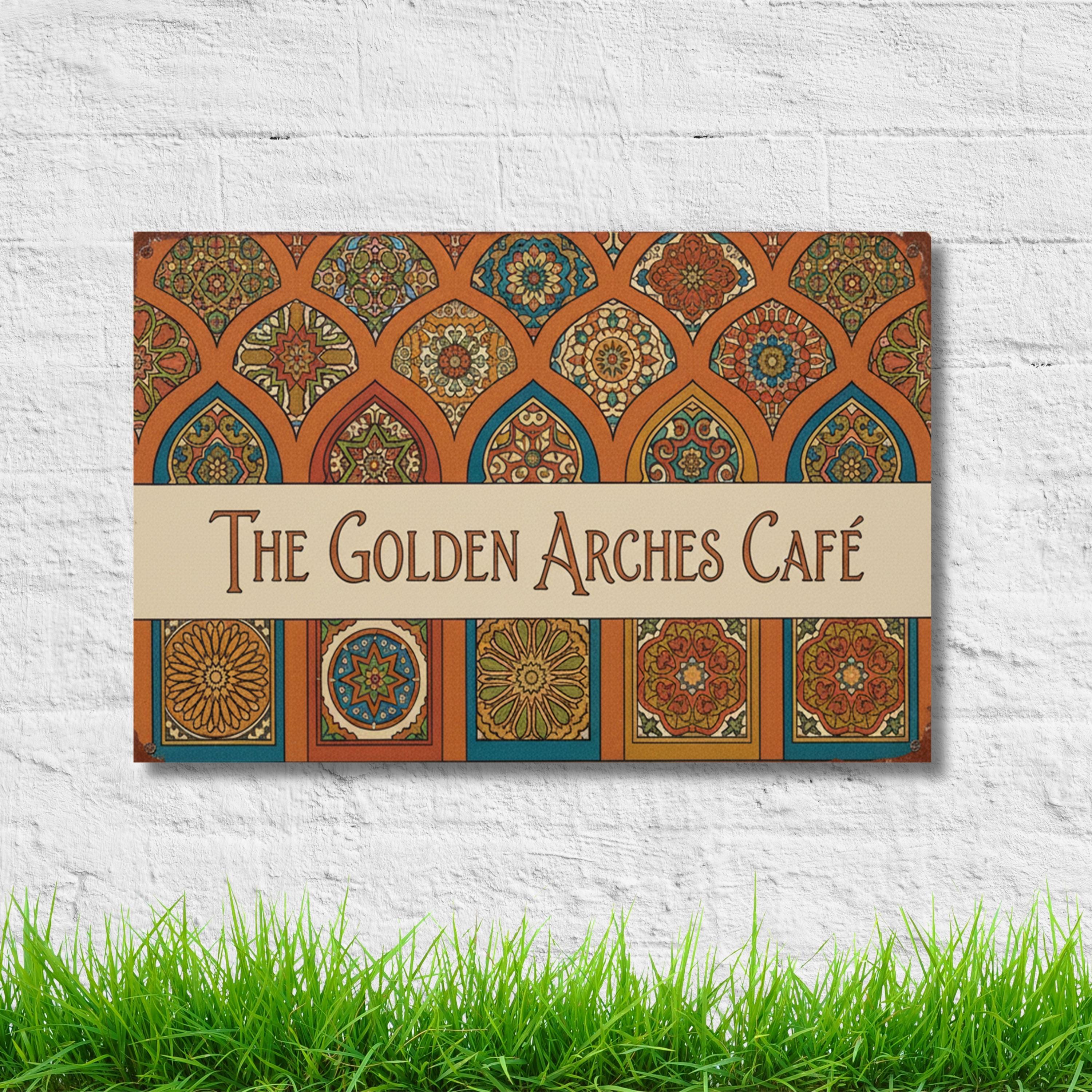 Custom Cafe Metal Sign, Moroccan Pattern Restaurant Plaque, Coffee Shop Wall Art, Boho Decor
