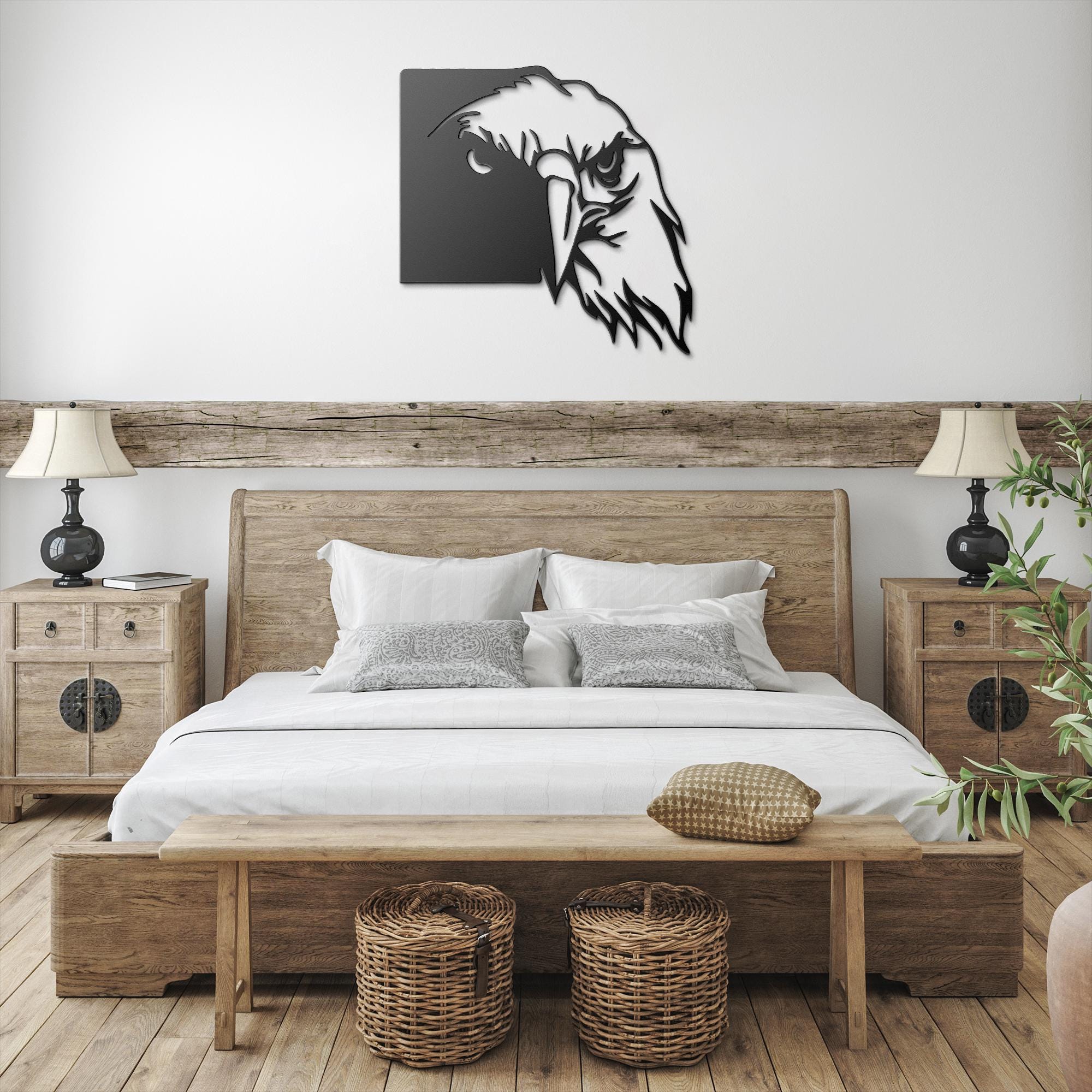 Die-Cut Black Eagle Head Metal Wall Art, Raptor Sign