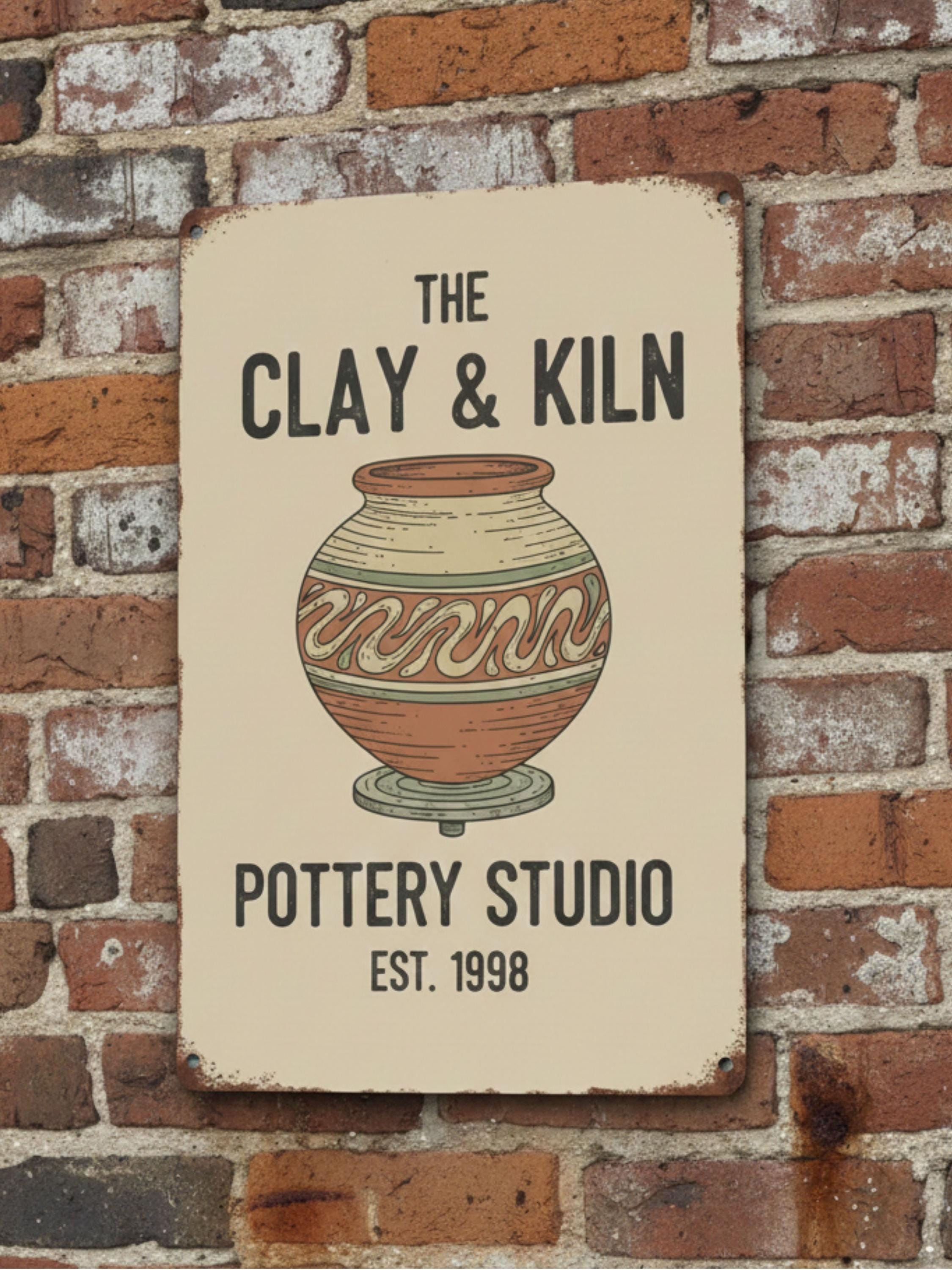 Custom Pottery Studio Metal Sign, Personalized Ceramic Shop Decor, Artist Gift