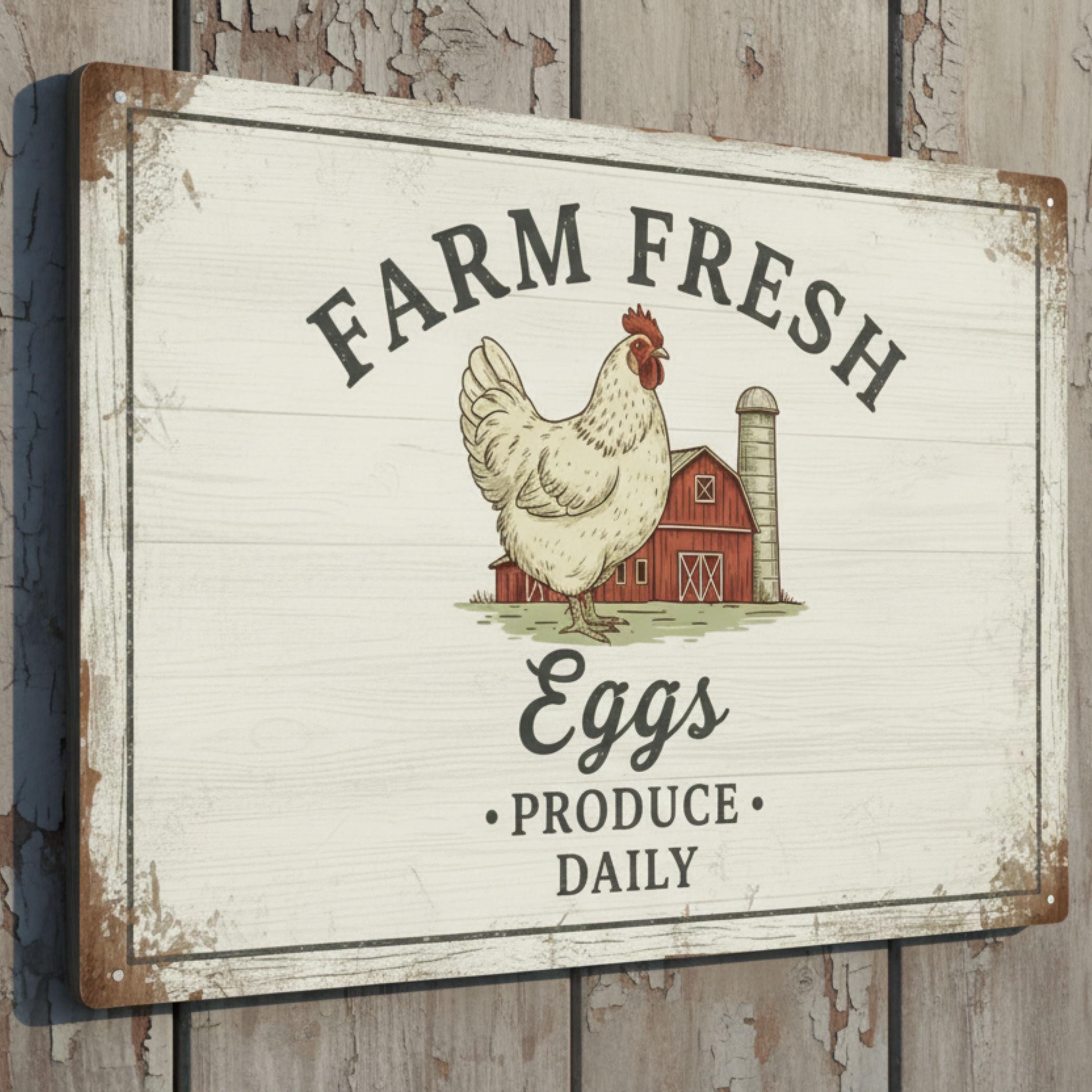Farm Fresh Eggs Metal Sign | Vintage Rustic Kitchen Decor