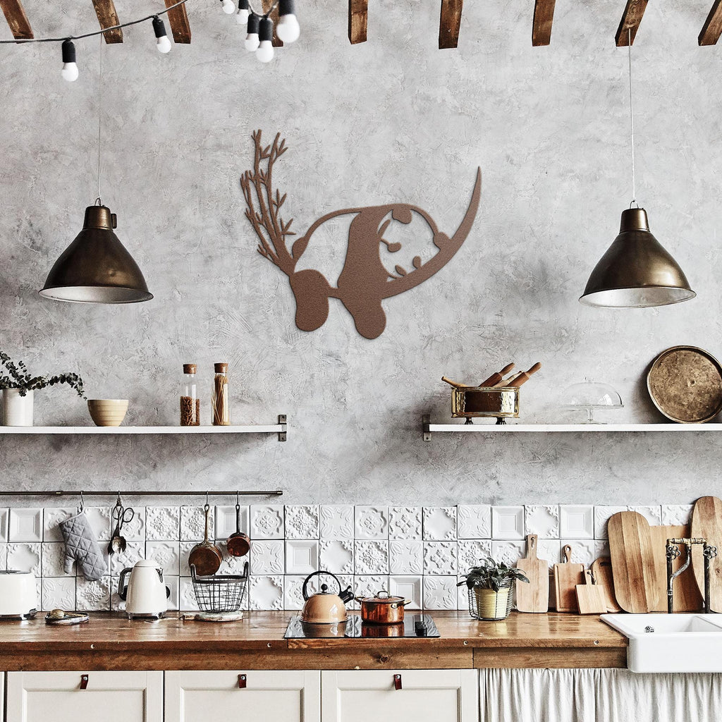 Cute Panda Metal Wall Art, Minimalist Animal Sign, Bamboo Bear Silhouette Decor, Kids Room Nursery Wall Hanging, Unique Bear Lover Gift