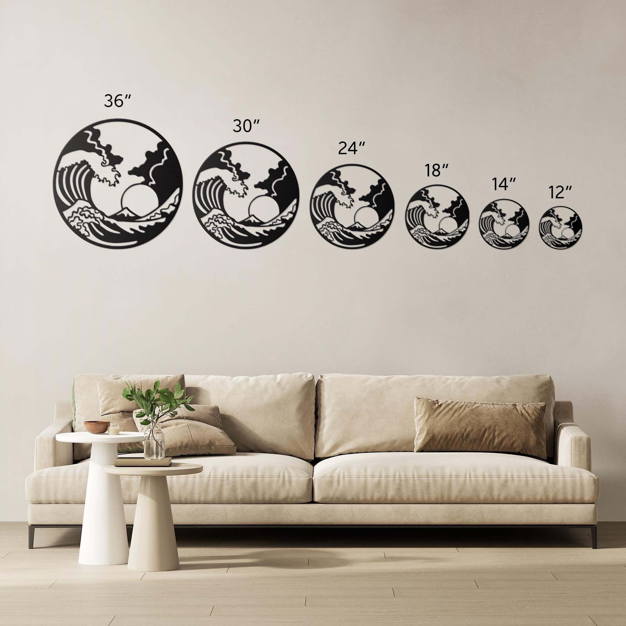 Wave Metal Wall Art, Japanese Coastal Decor