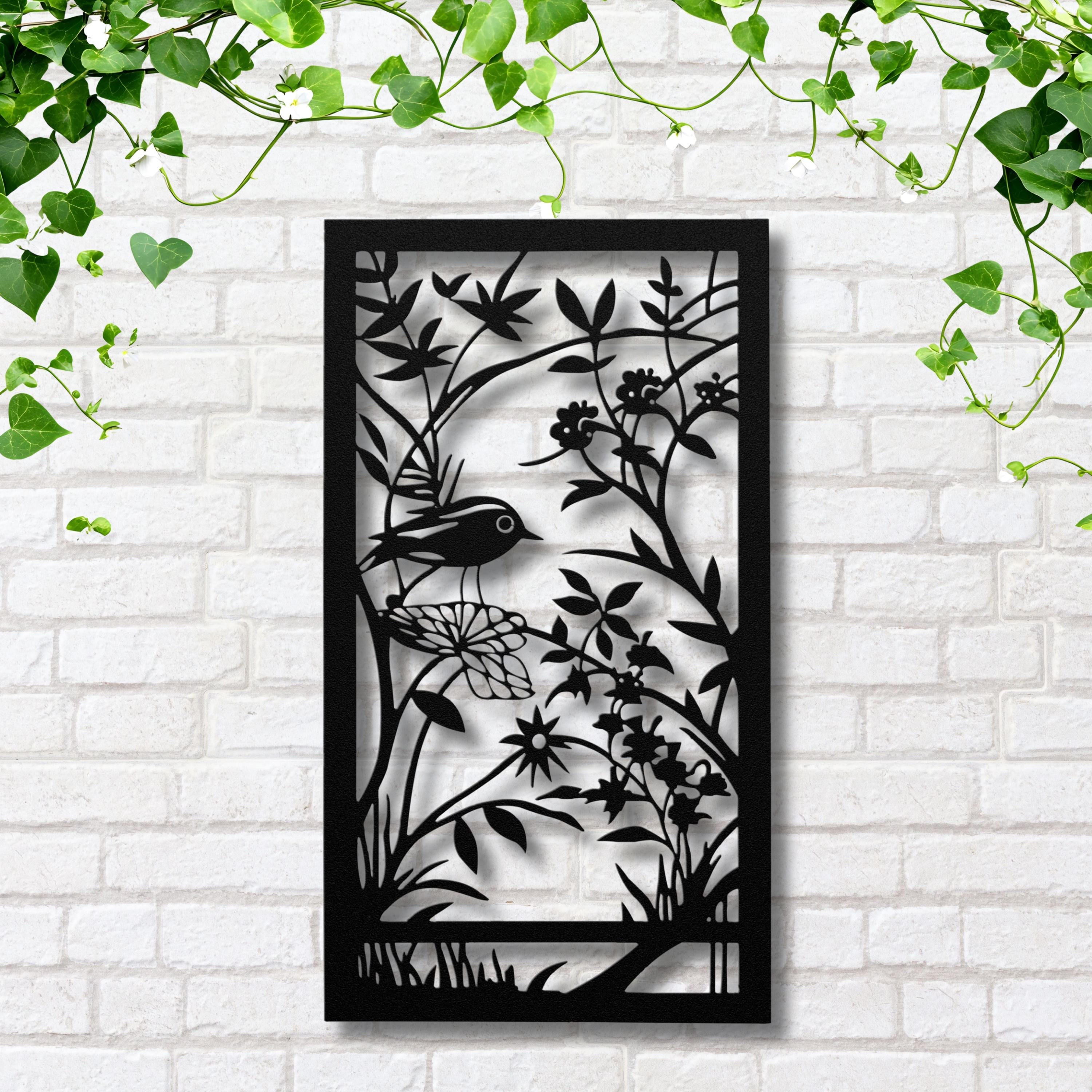 Bird and Flowers Metal Wall Art, Botanical Garden Sign, Nature Wall Decor, Floral Art