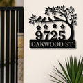 Personalized Metal Address Sign, Custom House Number Plaque, Tree Birdhouse Decor, Street Name Sign