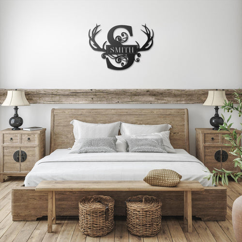 Custom Antler Metal Sign, Personalized Family Name Decor, Rustic Cabin Art, Hunting Gift