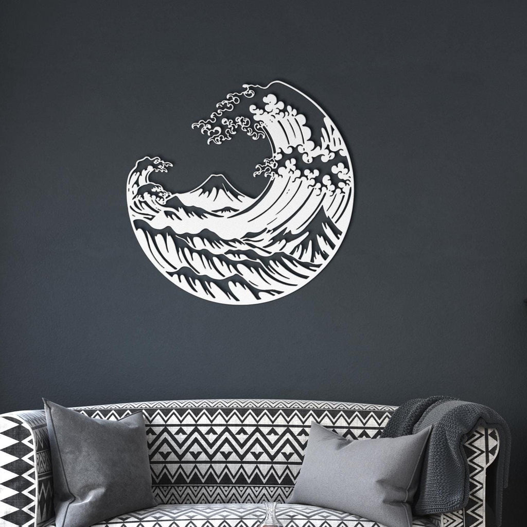 Great Wave Metal Art - Japanese Wall Sign | Circular Ocean Wave Decoration