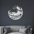 Great Wave Metal Art - Japanese Wall Sign | Circular Ocean Wave Decoration