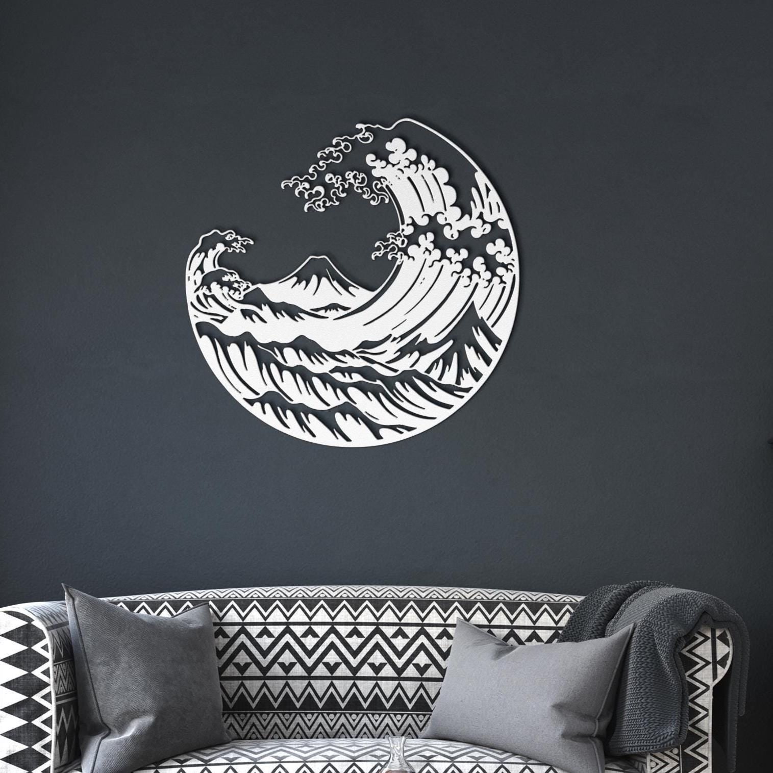 Great Wave Metal Art - Japanese Wall Sign | Circular Ocean Wave Decoration