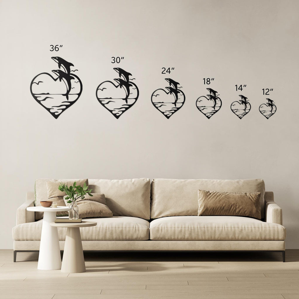 Dolphins in Heart Metal Wall Art: Romantic Ocean Decor