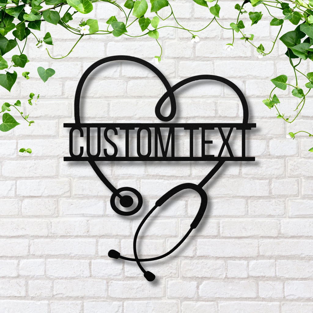 Custom Stethoscope Sign - Personalized Metal Heart Wall Art | Doctor Nurse Gift