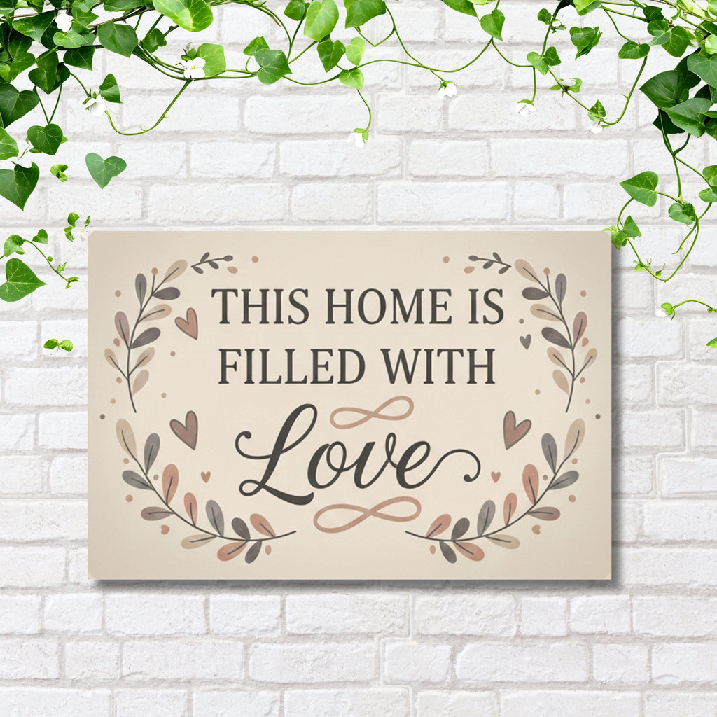 This Home is Filled With Love Metal Sign, Botanical Wall Art, Heart Home Decor
