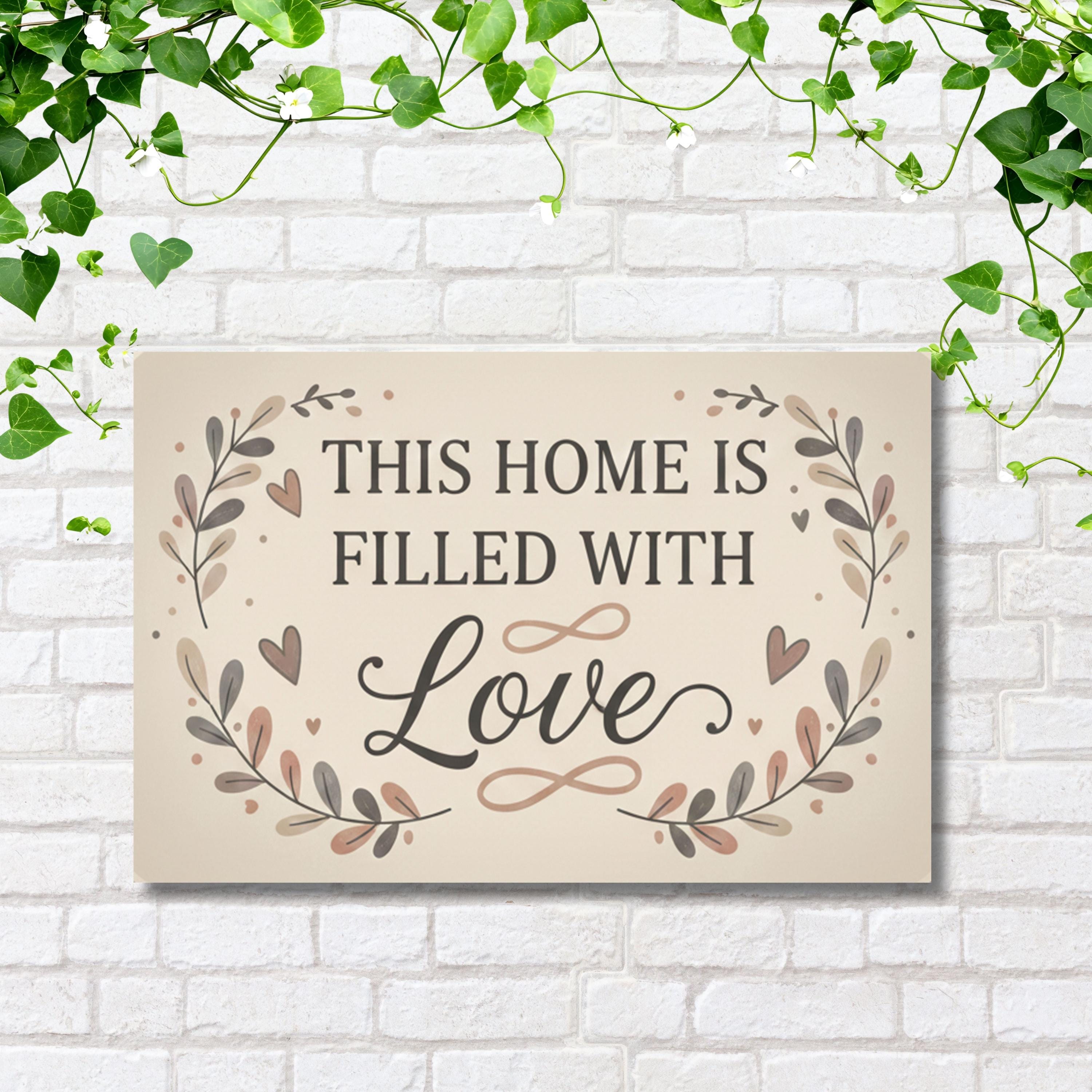 This Home is Filled With Love Metal Sign, Botanical Wall Art, Heart Home Decor