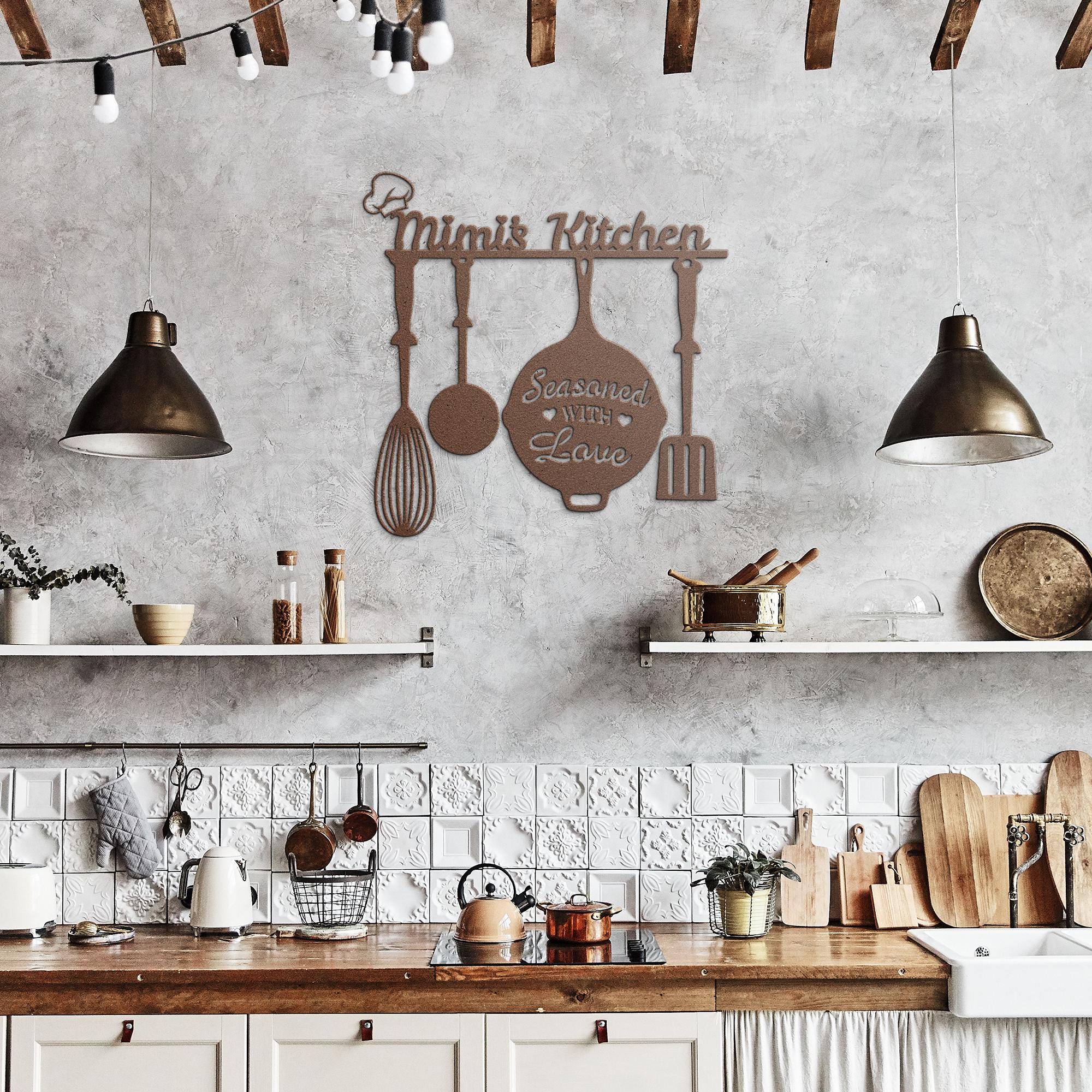 Mimi's Kitchen Metal Sign | Personalized Cooking Decor | Seasoned with Love Die-Cut | Custom Utensil Wall Art | Chef Gift